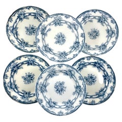 Sarreguemines Cérès Pattern Blue & White Dinner Plates, 1870s, Set of Six