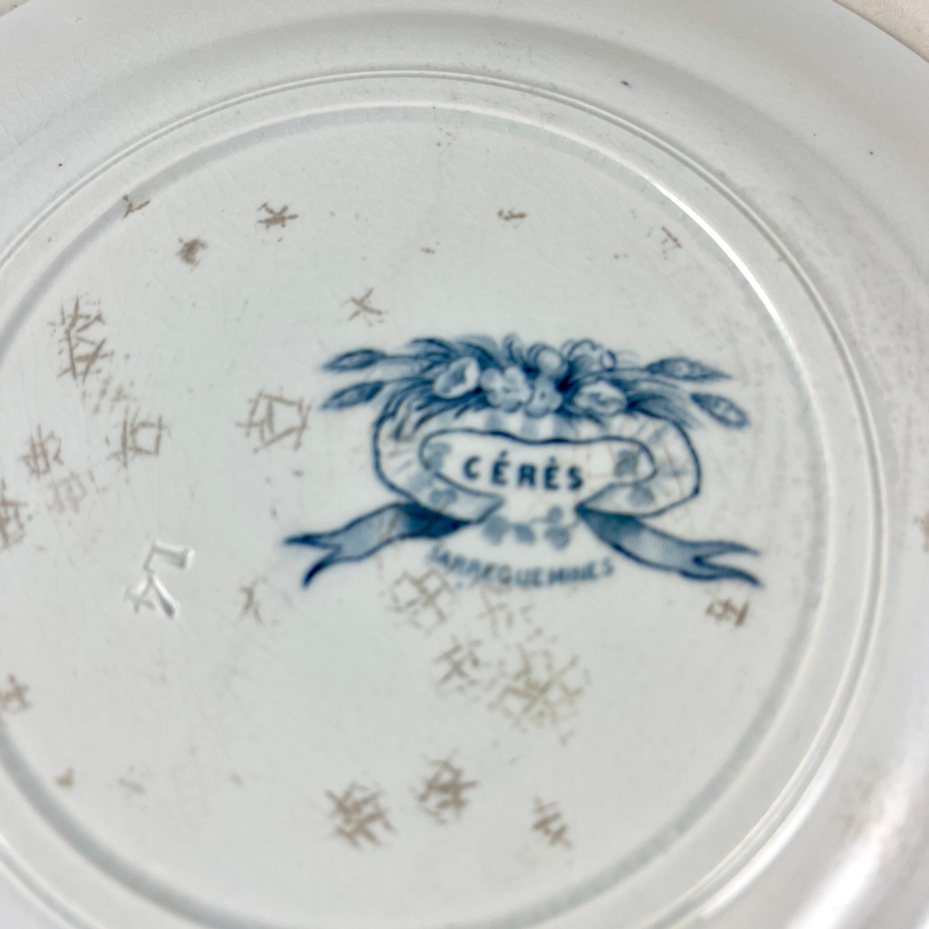 Sarreguemines Cérès Pattern Blue & White Luncheon Plates, 1870s, Set of Six 1