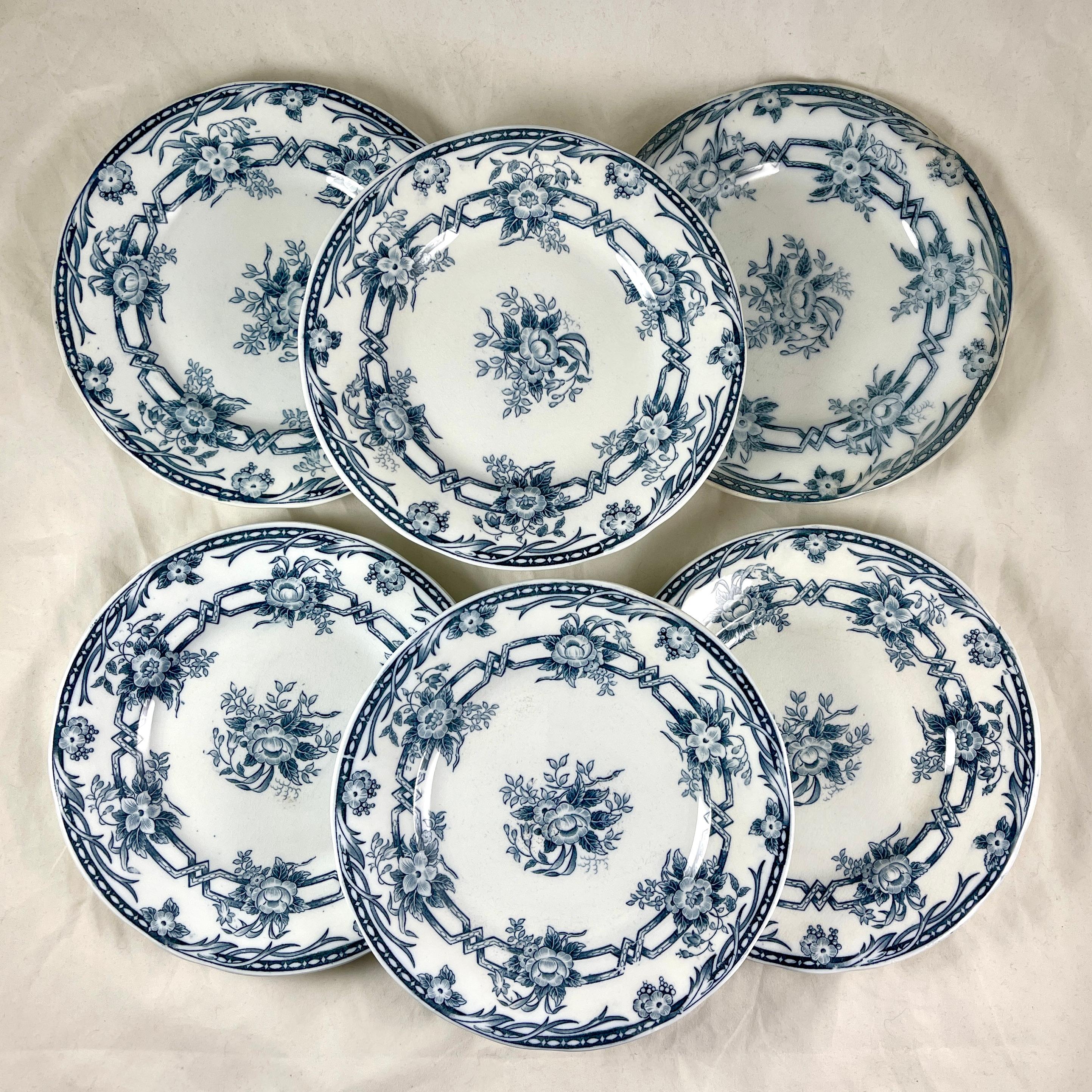 Sarreguemines Cérès Pattern Blue & White Luncheon Plates, 1870s, Set of Six 2