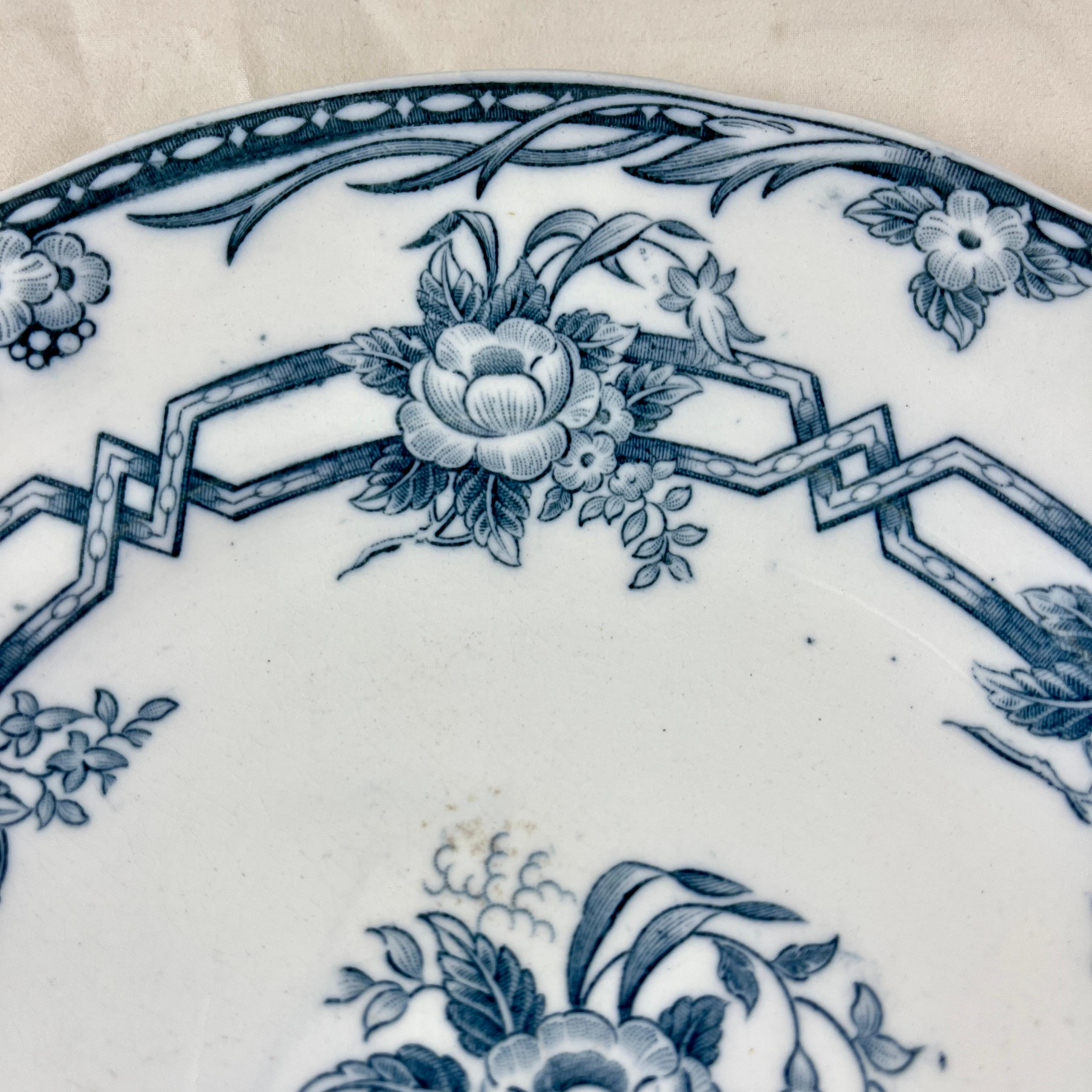 Sarreguemines Cérès Pattern Blue & White Luncheon Plates, 1870s, Set of Six In Good Condition In Philadelphia, PA