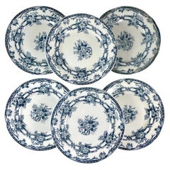 Sarreguemines Cérès Pattern Blue & White Luncheon Plates, 1870s, Set of Six