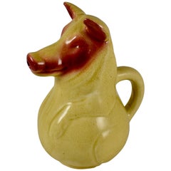Antique Sarreguemines Early Pig Form Mustard Yellow and Burgundy Absinthe Water Pitcher