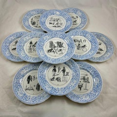 Sarreguemines Faïence Modèle Au Rébus Dessert Plates, a Numbered Set of 1-12