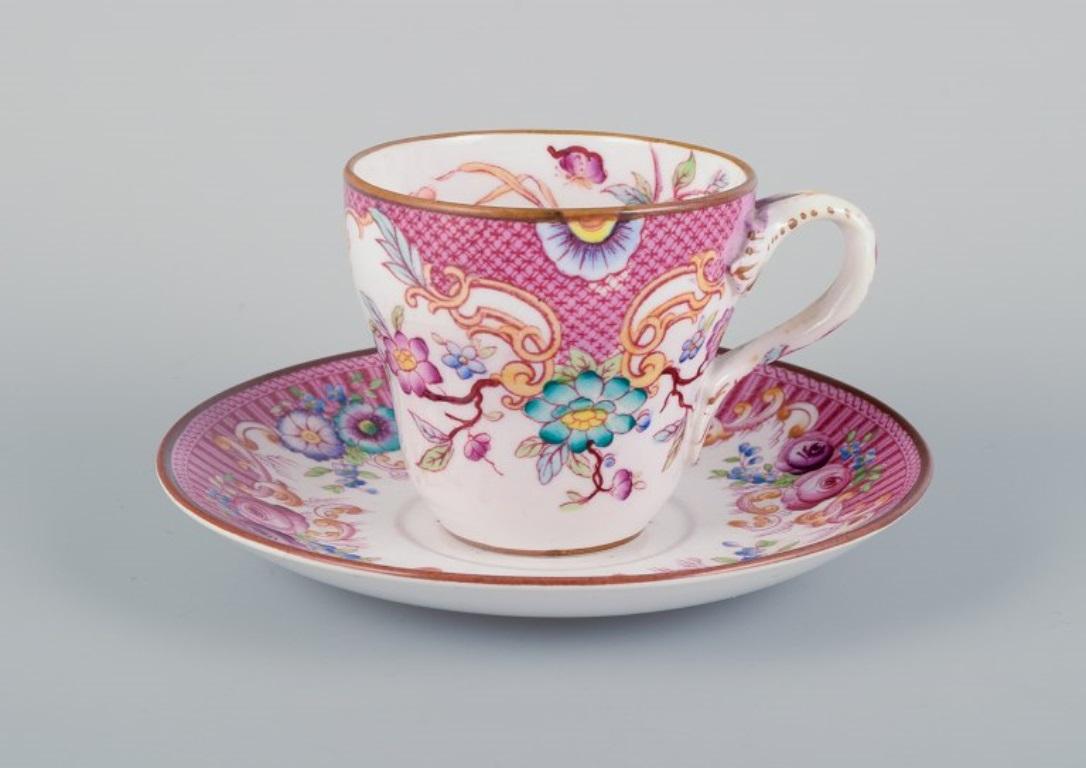 French Sarreguemines, France, Two Pairs of Coffee Cups and a Tea Cup in Porcelain For Sale
