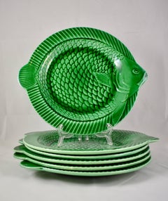 Sarreguemines French Faïence Majolica Fish Service, Set of Six Plates