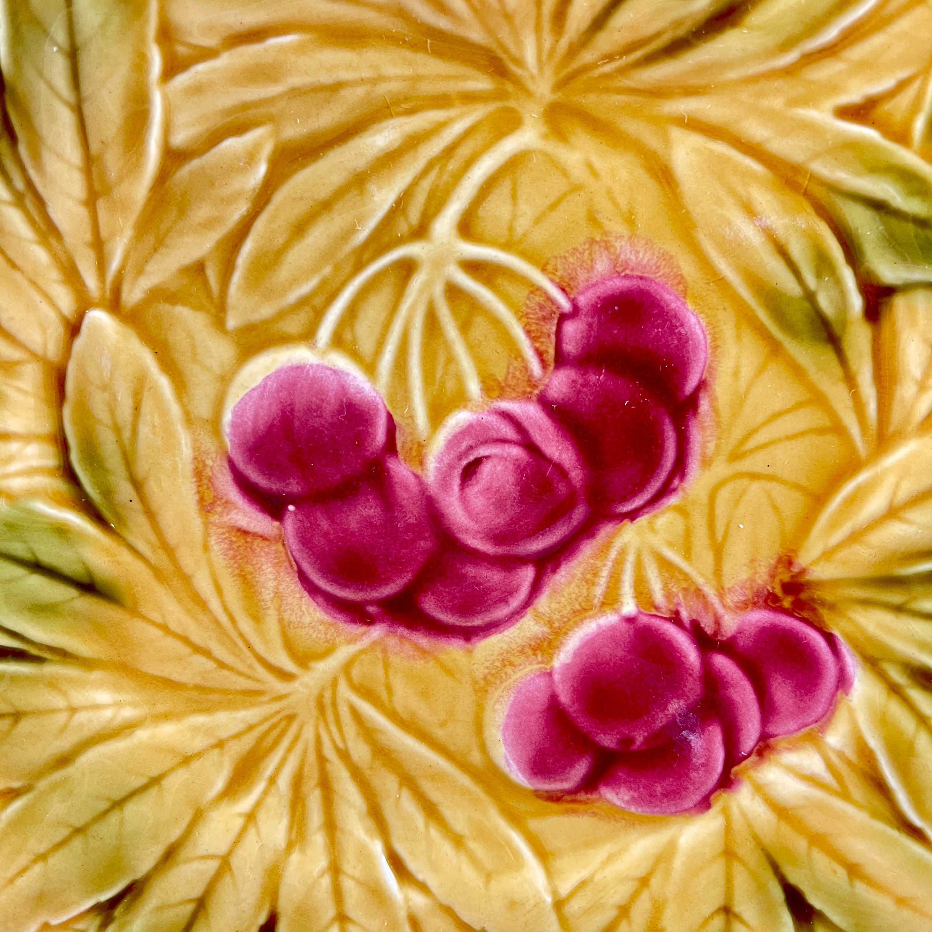 Sarreguemines - Assiettes à fruits et à feuilles en majolique de la Faïence française, ensemble de six assiettes en vente 4