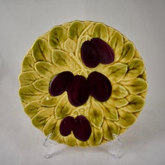 Sarreguemines Französisch Faïence Majolika Pflaume Obst und Blatt Teller