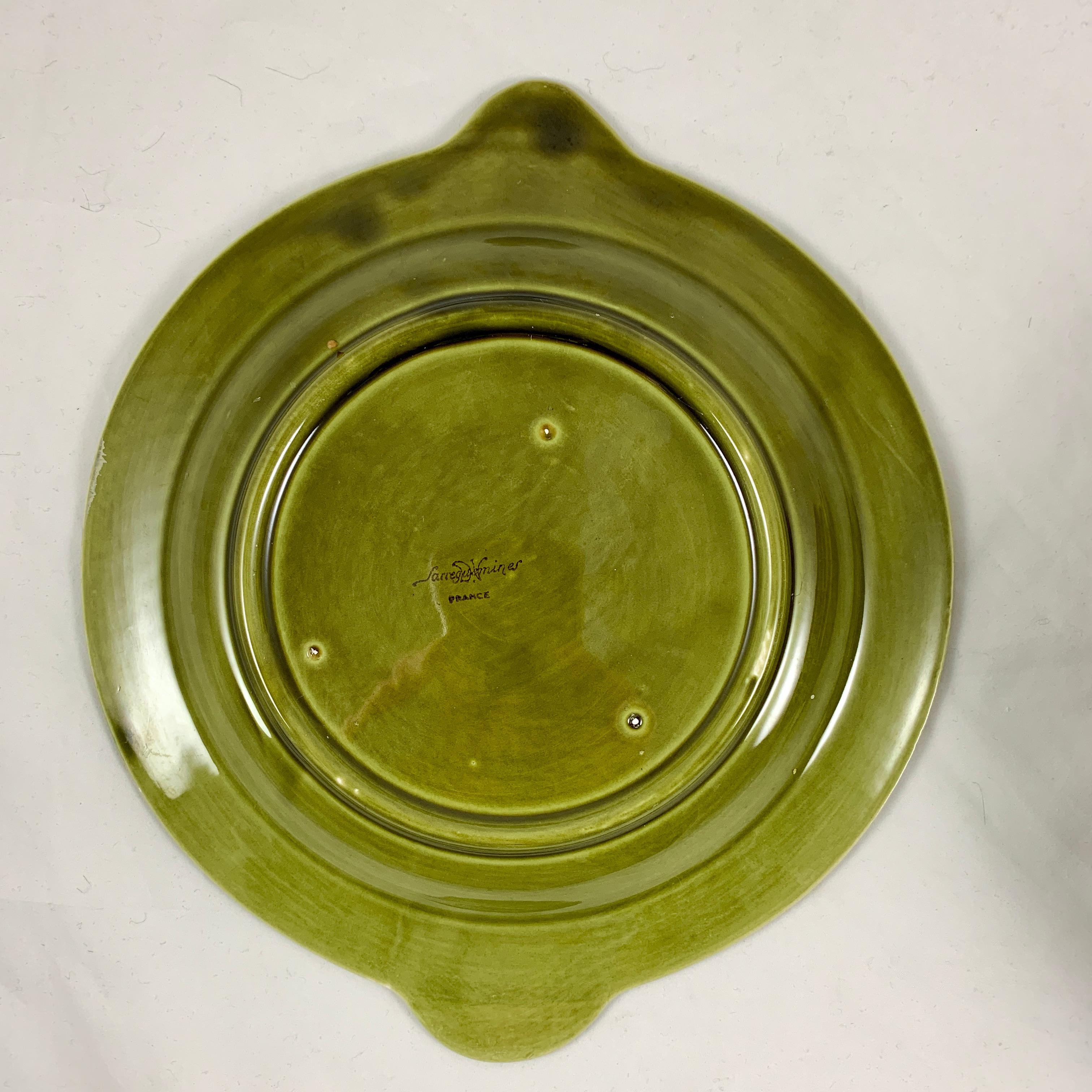 Lot de six assiettes ou sous-assiettes Sarreguemines French Faïence Olive - Vert Poisson 3