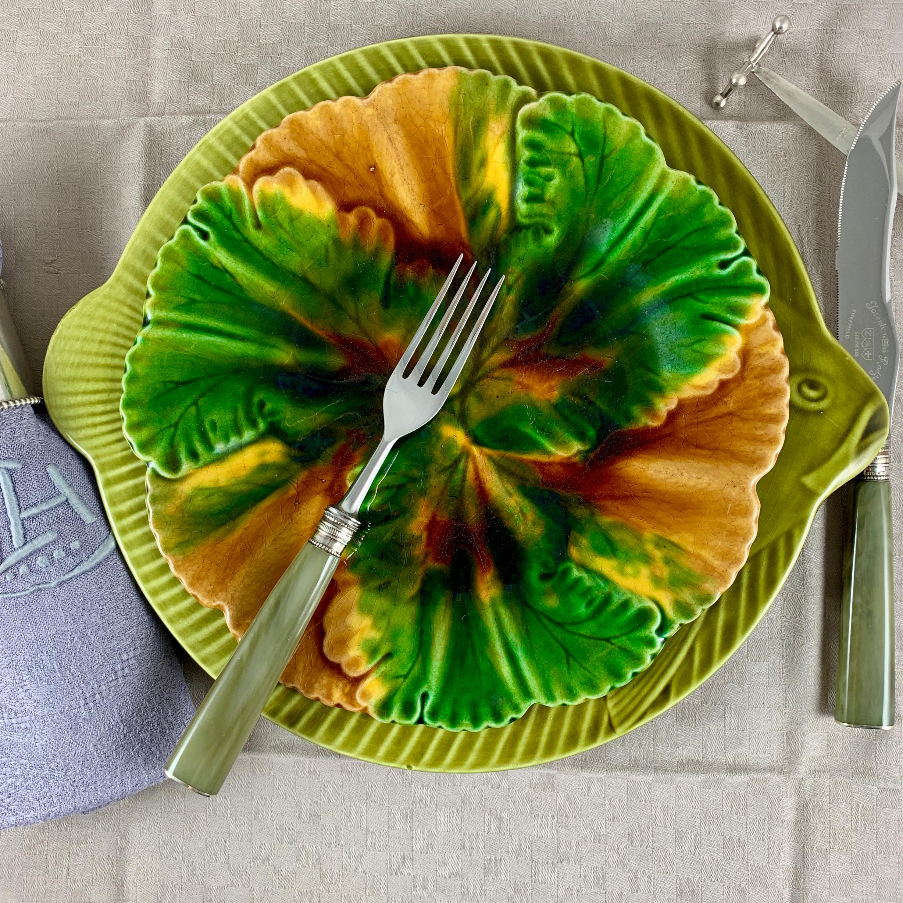 Lot de six assiettes ou sous-assiettes Sarreguemines French Faïence Olive - Vert Poisson 5