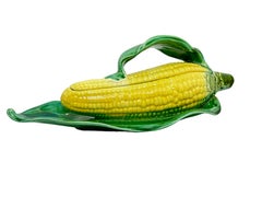 Sarreguemines French Majolica Corn on the Cob Lidded Tureen, Vintage France