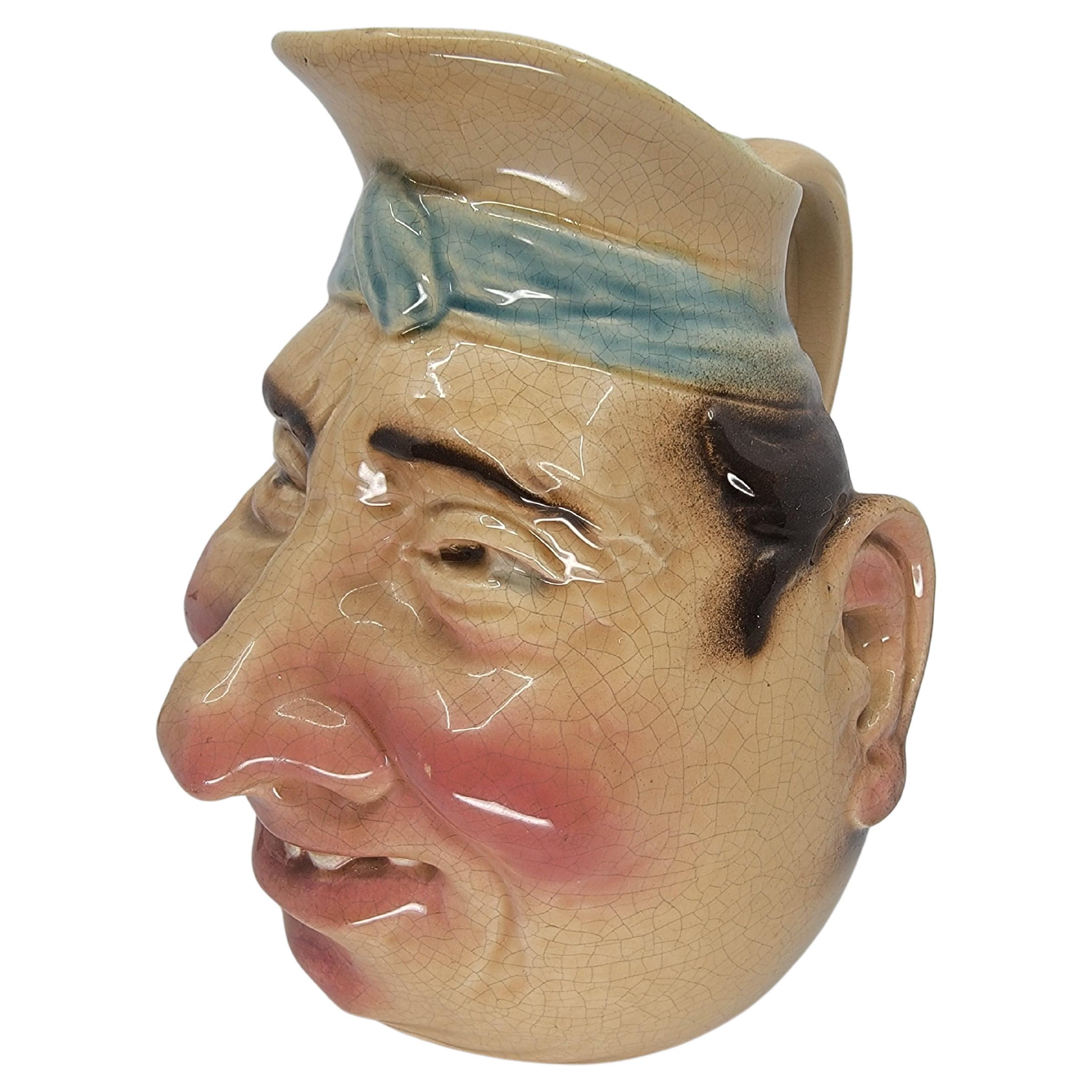 Sarreguemines French Majolica Head Pitcher For Sale