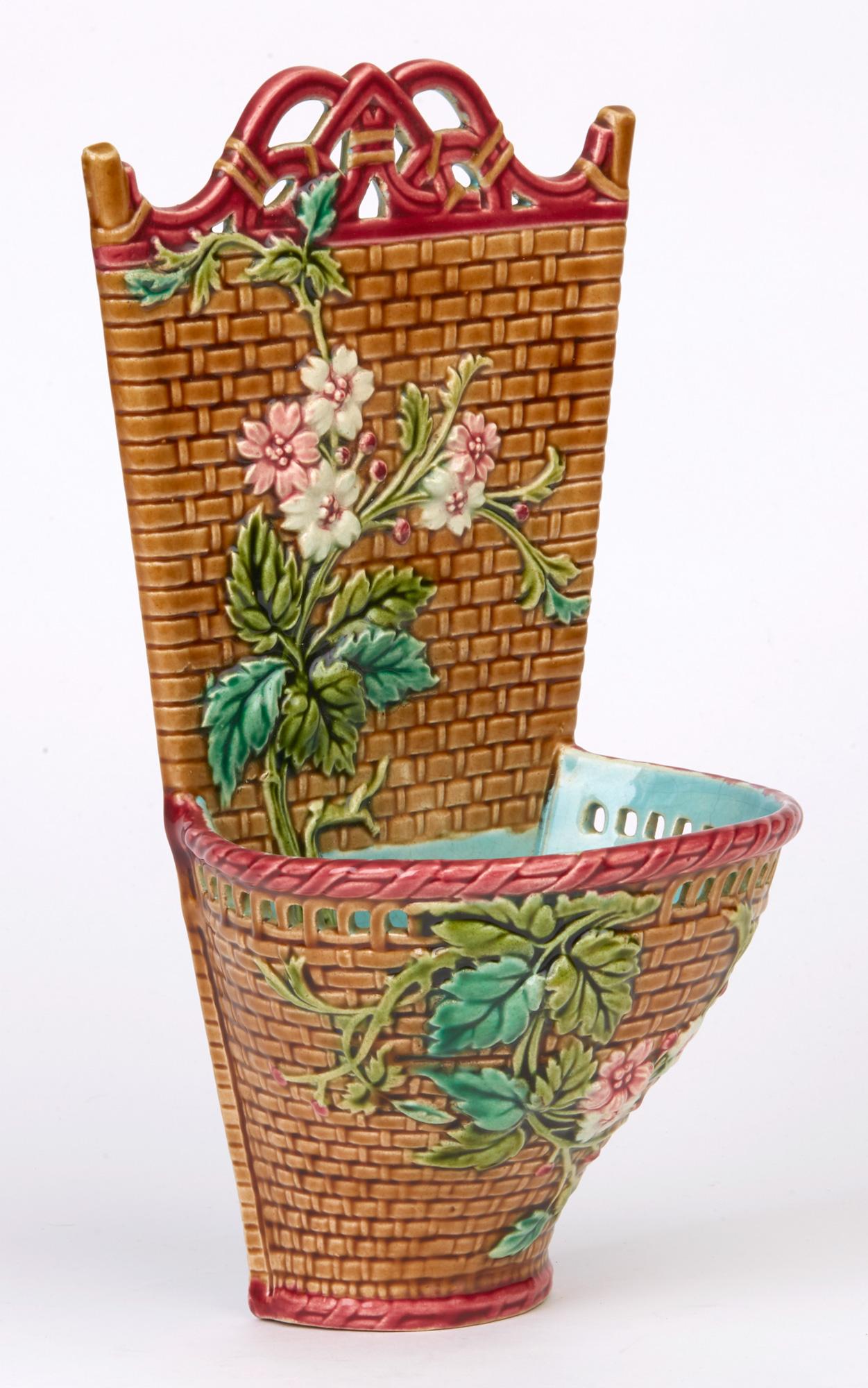 Sarreguemines French Majolica Pottery Wall Pocket, circa 1885 For Sale 2