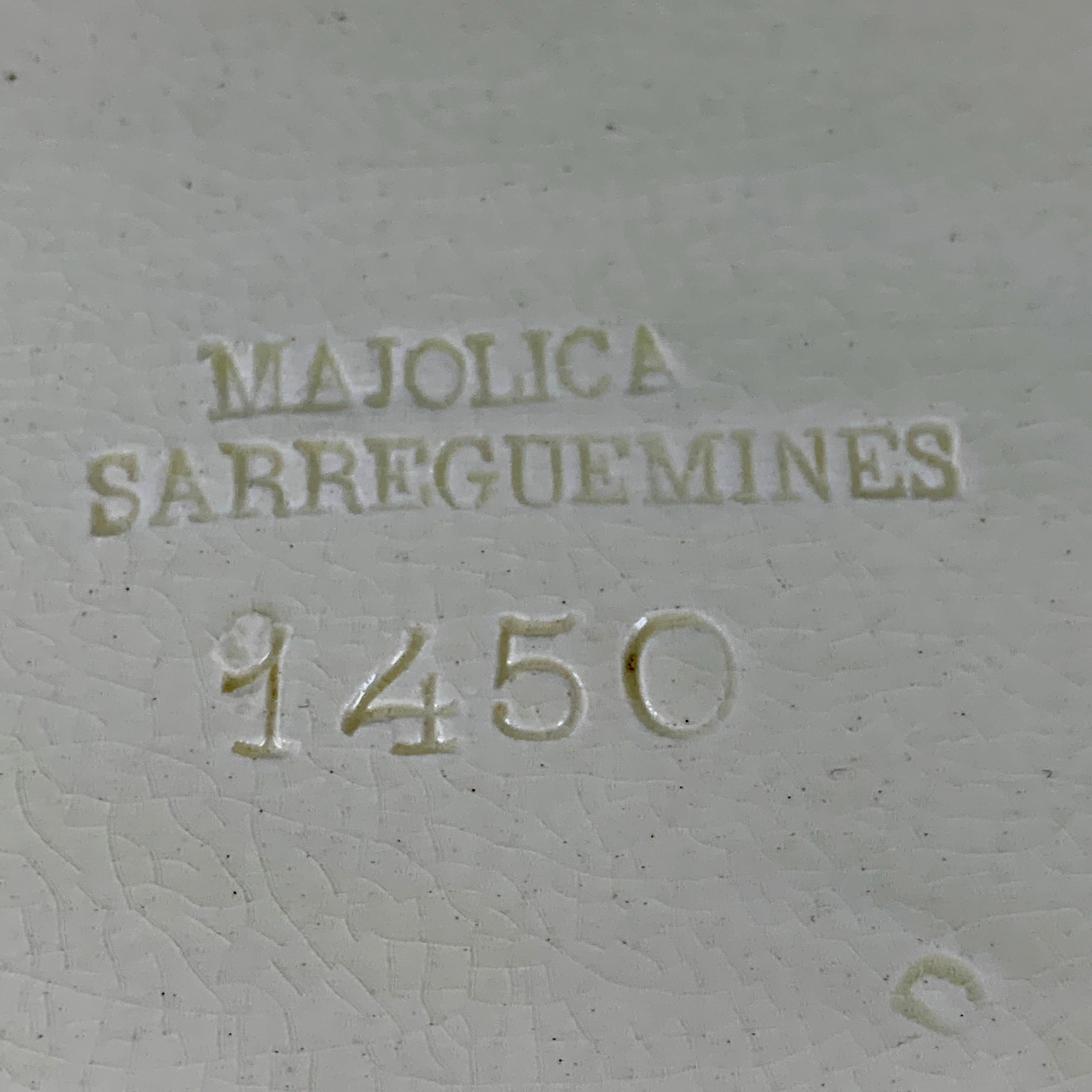 Sarreguemines French Majolica Trompe L’Oeil Greek Key Border Napkin Bread Tray For Sale 2