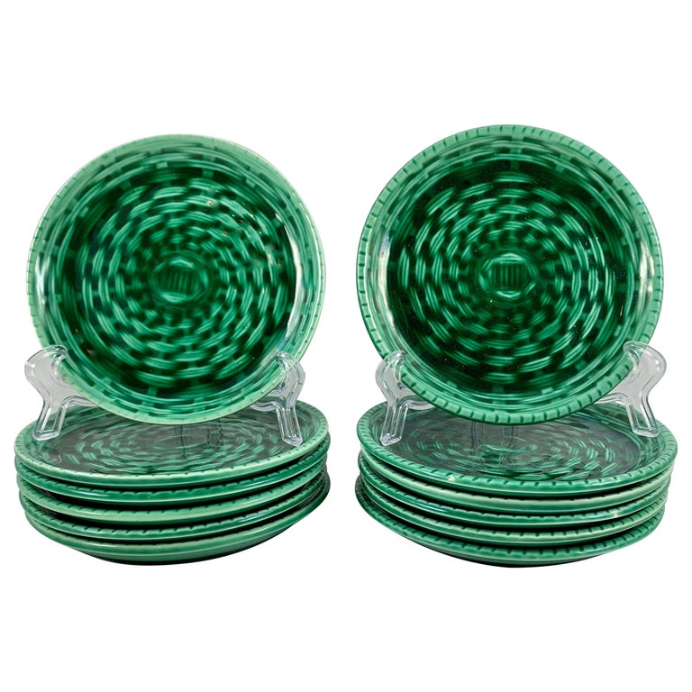 Sarreguemines Green Basket Weave Canapé Or Hors D œuvre Plates A Set Of Six For Sale At 1stdibs
