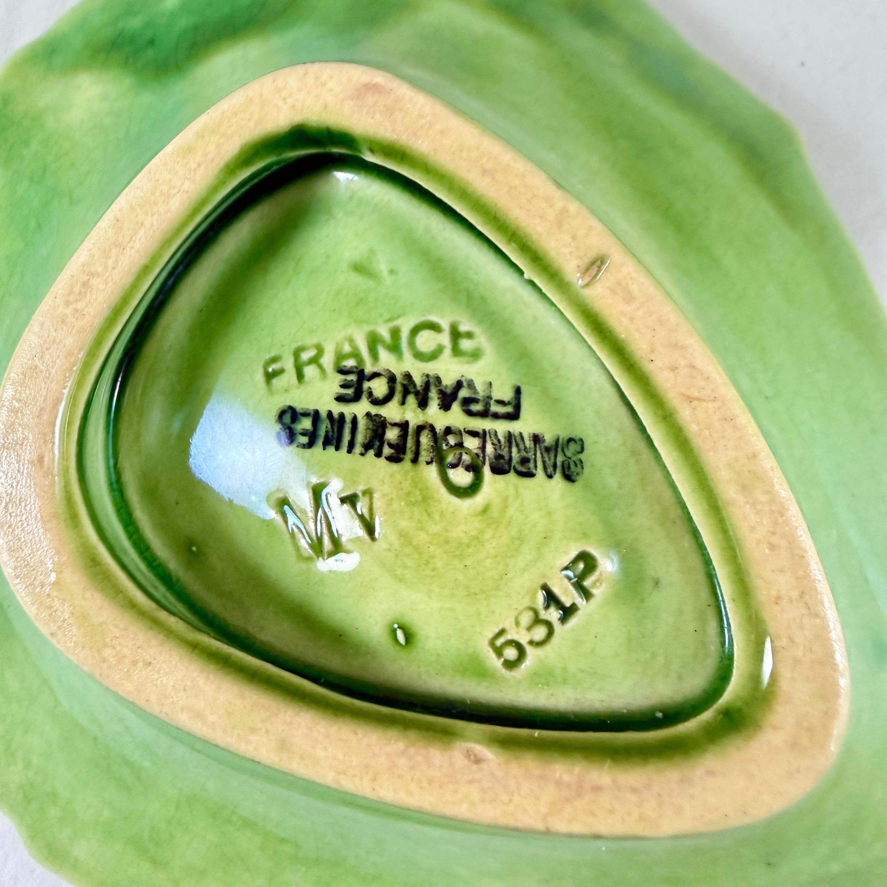 Sarreguemines Grün Majolika Kohlblatt Server Vide-Poche im Angebot 3