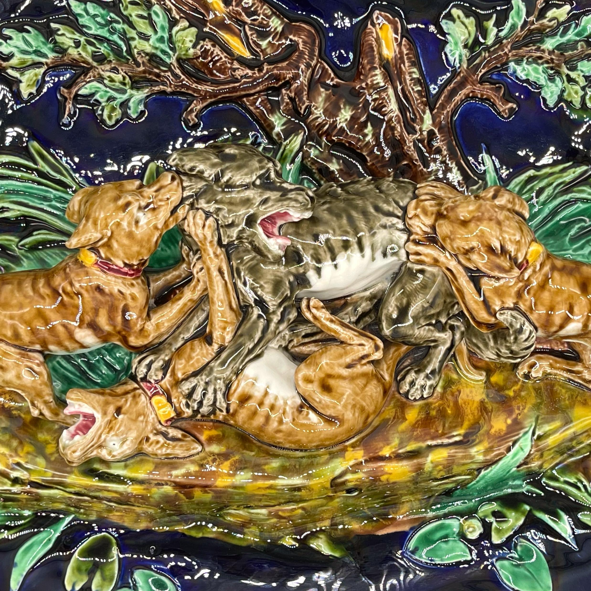 Sarreguemines Majolica Large Trompe L'oeil Hunt Plaque, Ca. 1870 1