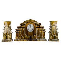 Sarreguemines, Mantel Clock "Pagoda", France, 1940s