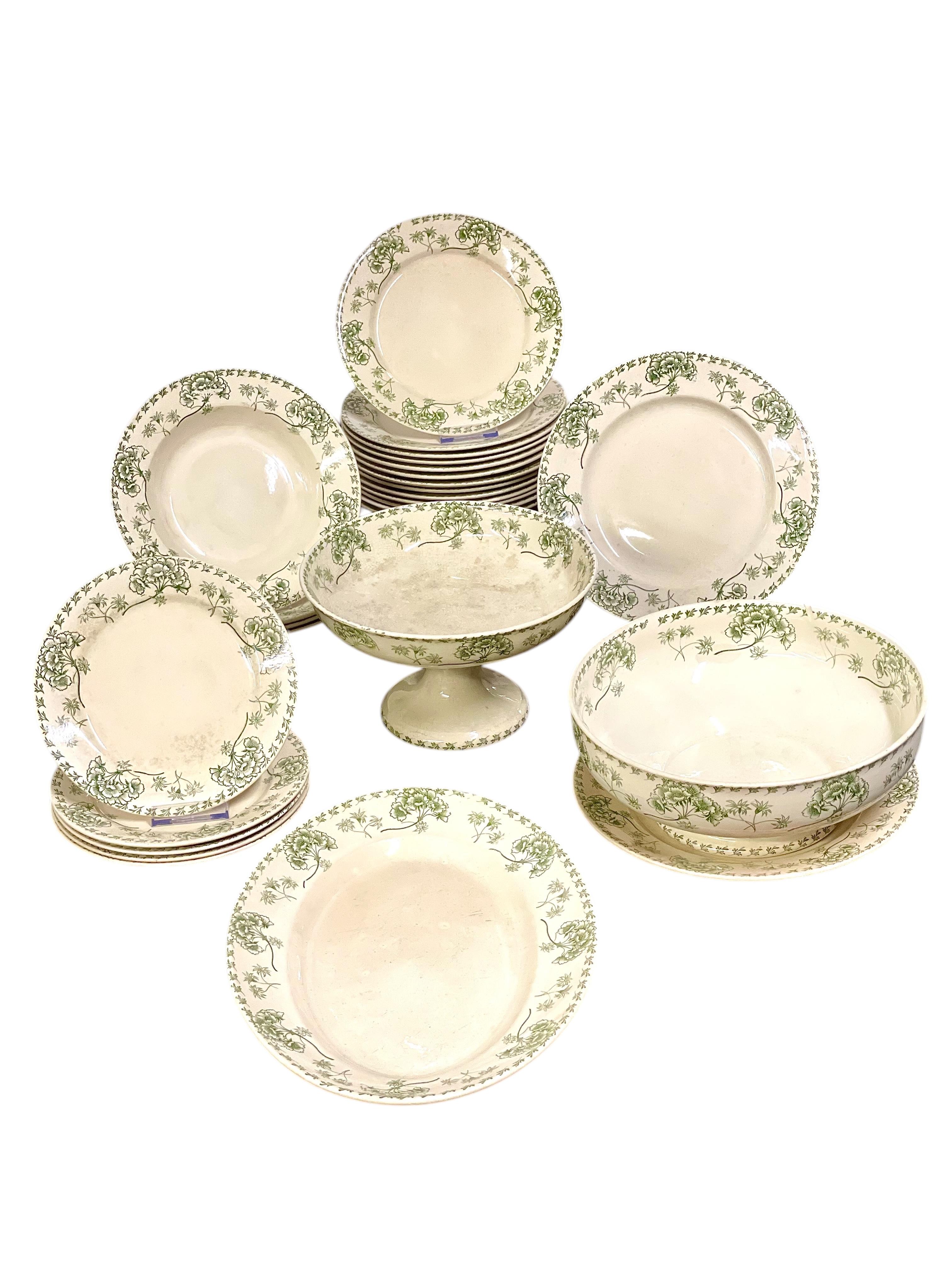 Vajilla Antigua Francesa Palmyre Verde Floral Sarreguemines - 26 piezas en venta 3