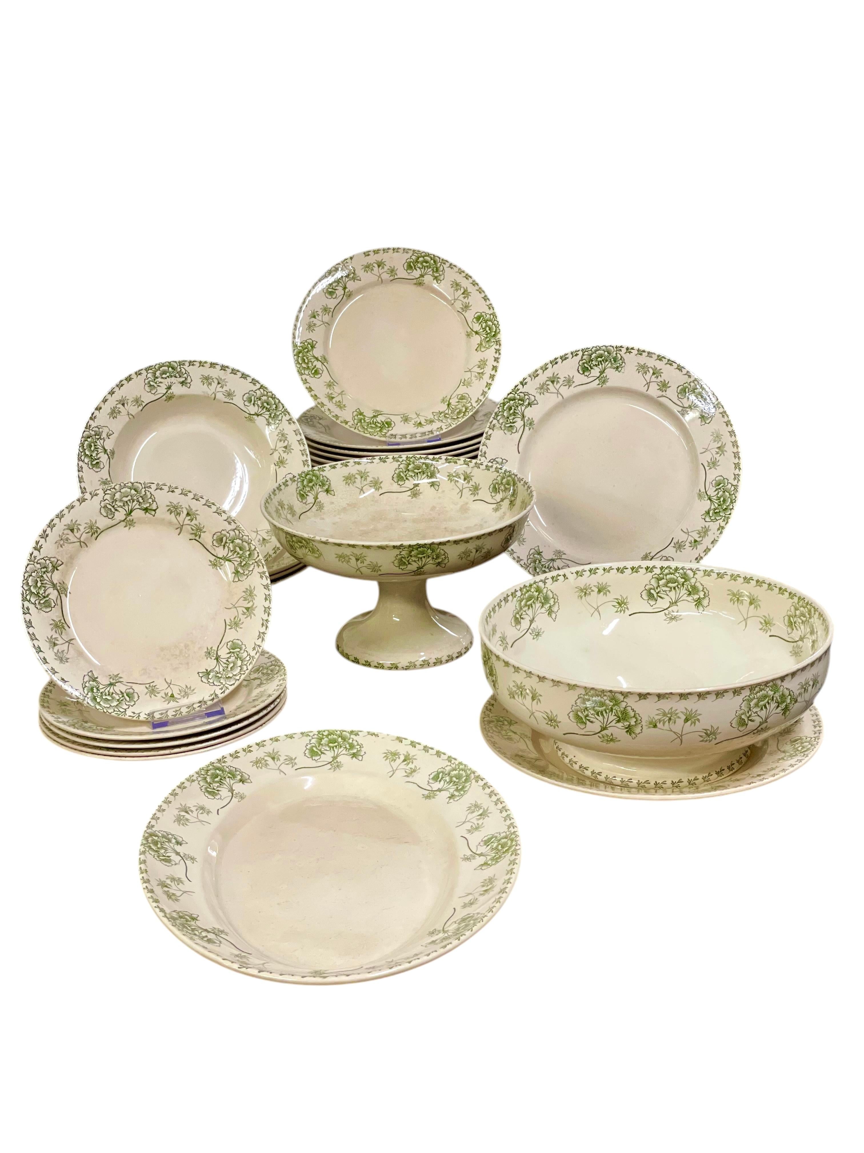 Vajilla Antigua Francesa Palmyre Verde Floral Sarreguemines - 26 piezas en venta 10