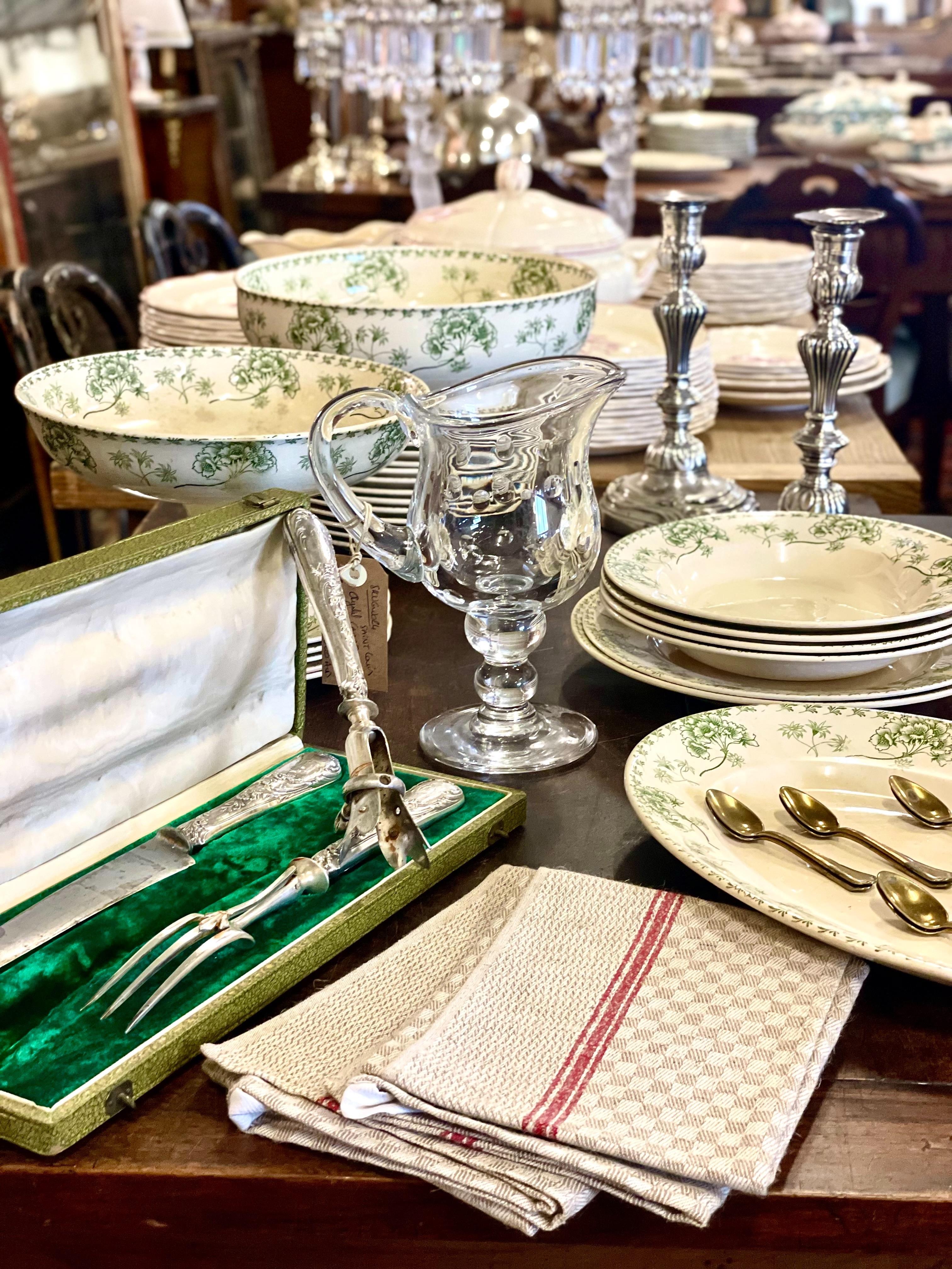 Vajilla Antigua Francesa Palmyre Verde Floral Sarreguemines - 26 piezas en venta 12