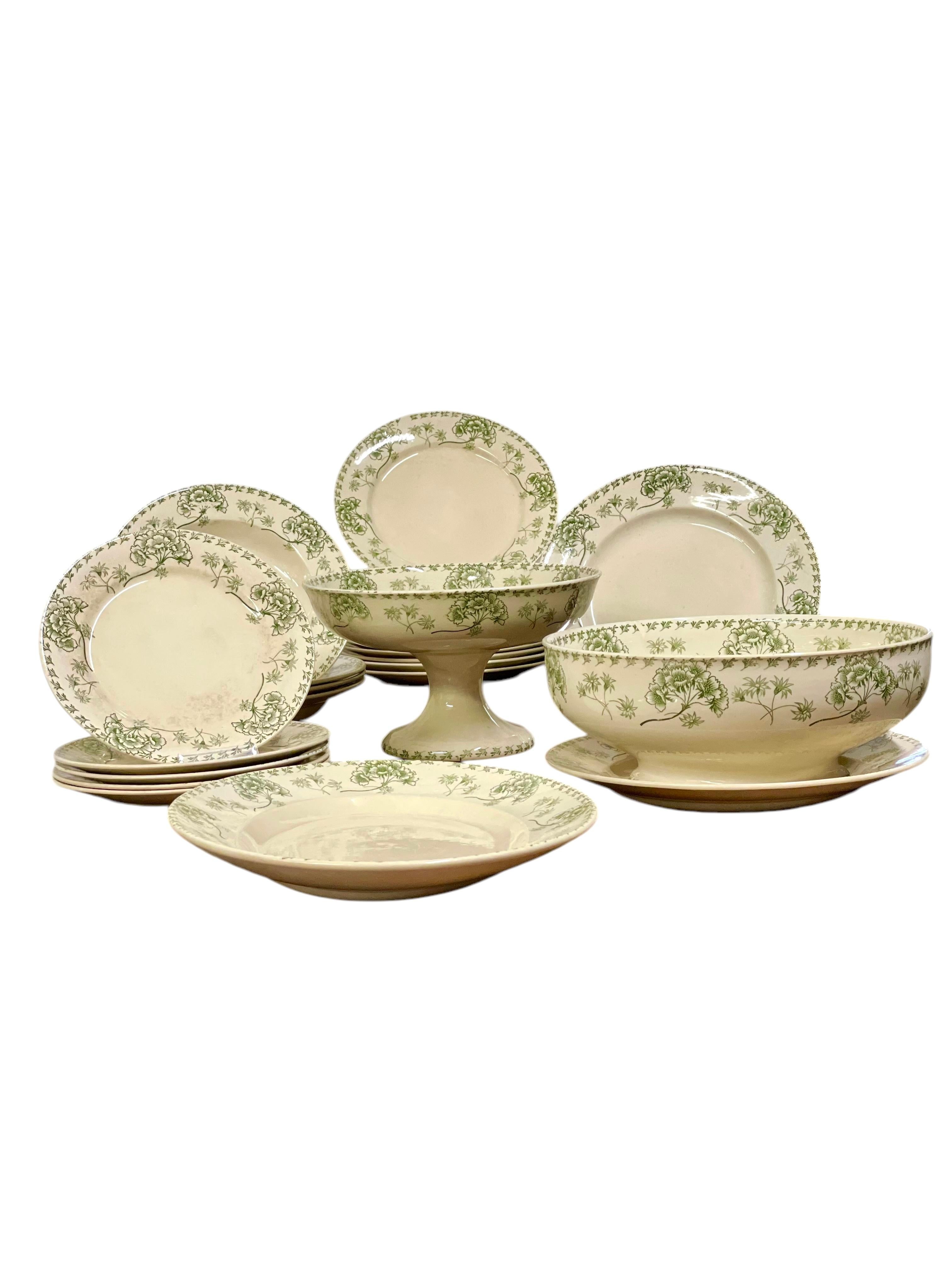 Vajilla Antigua Francesa Palmyre Verde Floral Sarreguemines - 26 piezas Francés en venta
