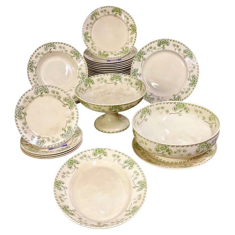 Sarreguemines Palmyre Grün Floral Französisch Antike Geschirr Set