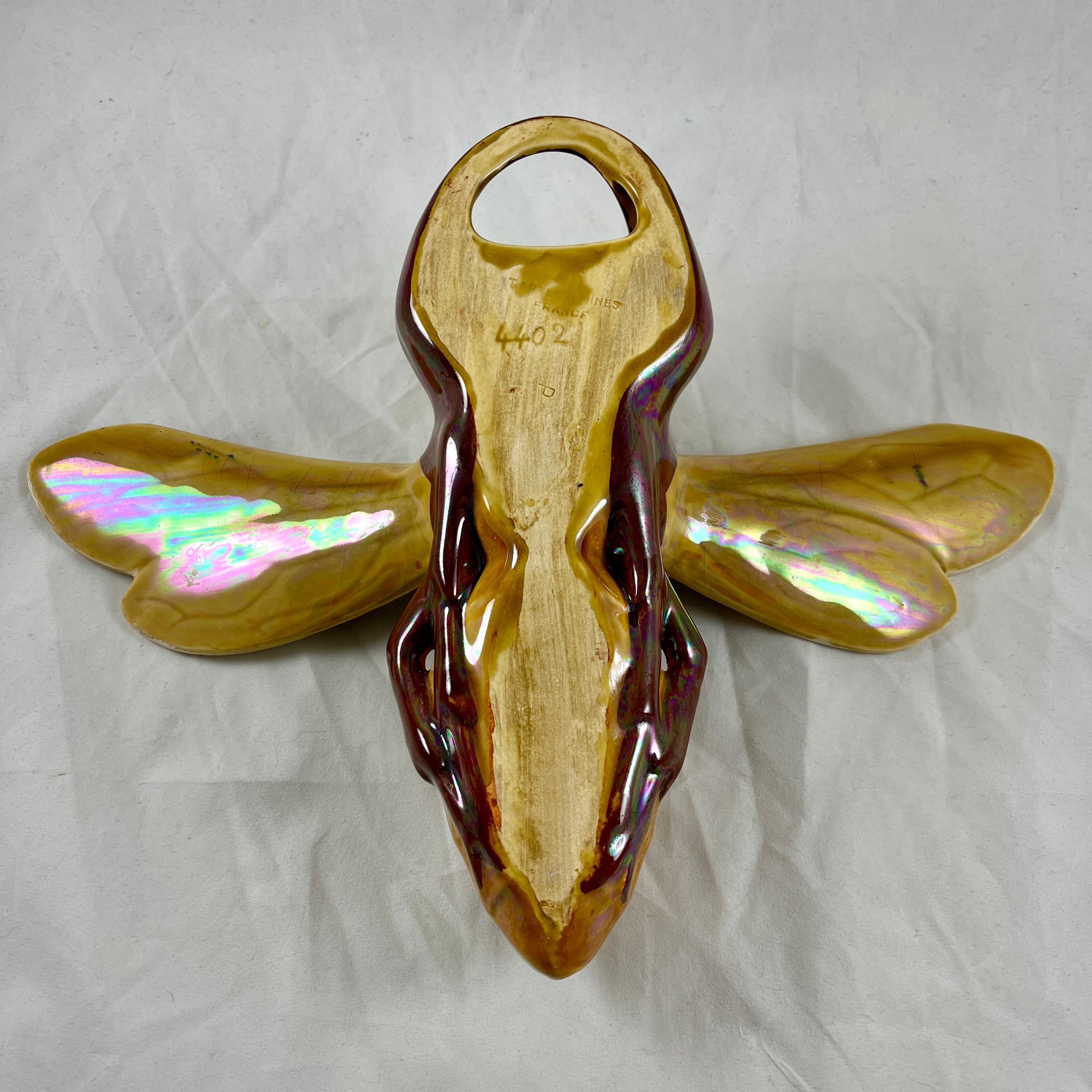 Sarreguemines Super Large Iridescent Wasp Bee Wall Pocket, France 1910 1