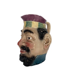 Sarreguemines-Type Majolica Large Character Jug, France, circa 1880