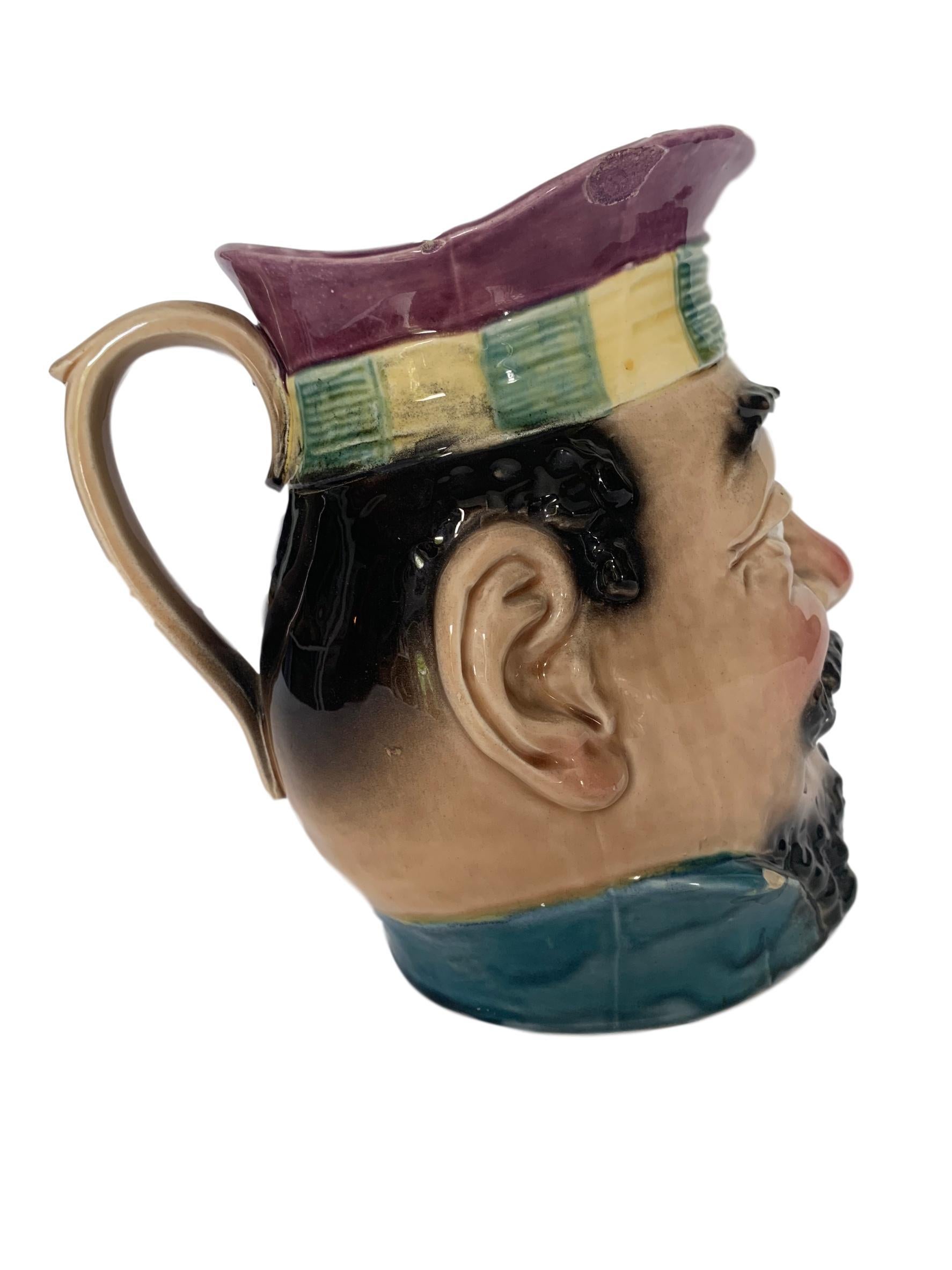 French Sarreguemines-Type Majolica Large Character Jug, France, circa 1880 For Sale