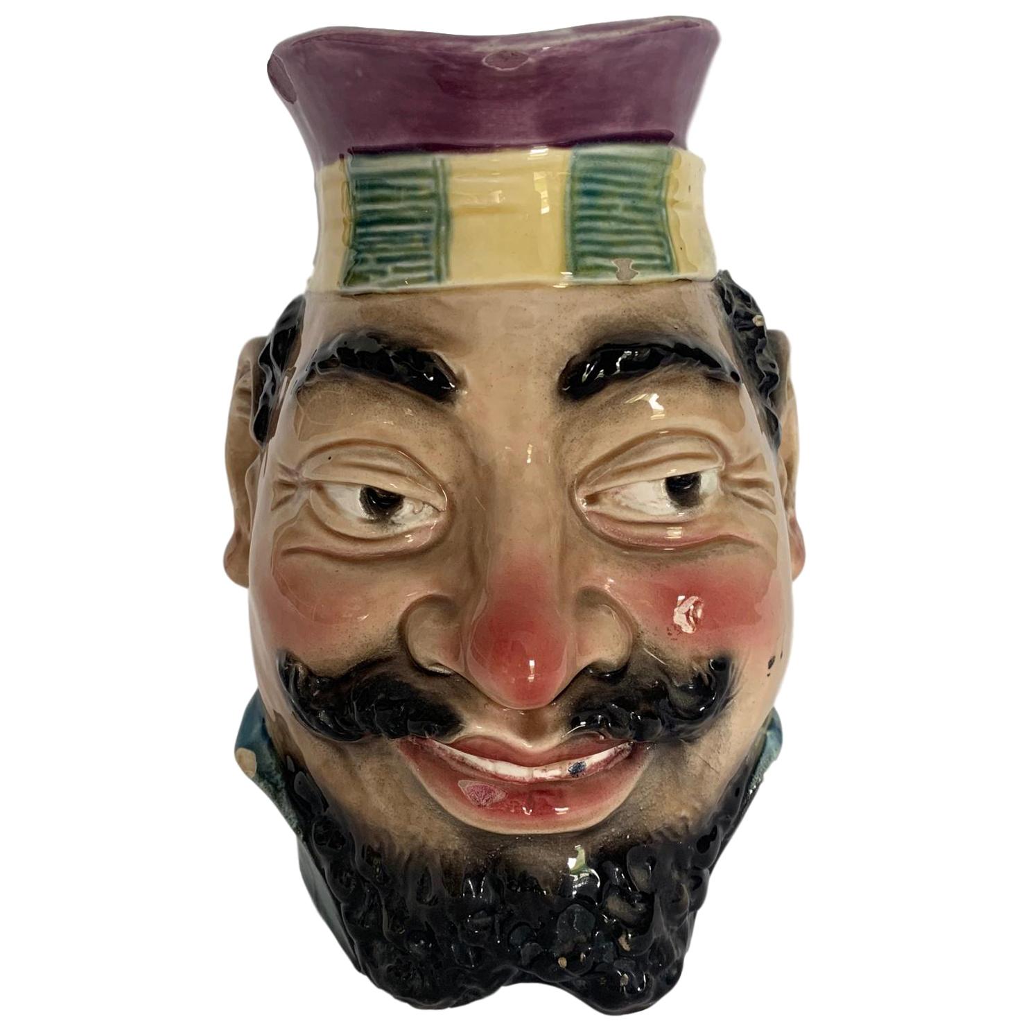 Sarreguemines-Type Majolica Large Character Jug, France, circa 1880 For Sale