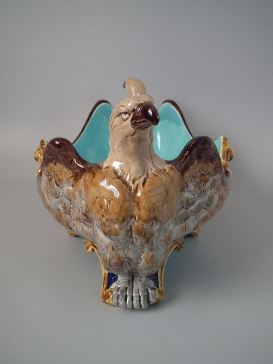 French Sarregumines Majolica Eagle Bowl For Sale