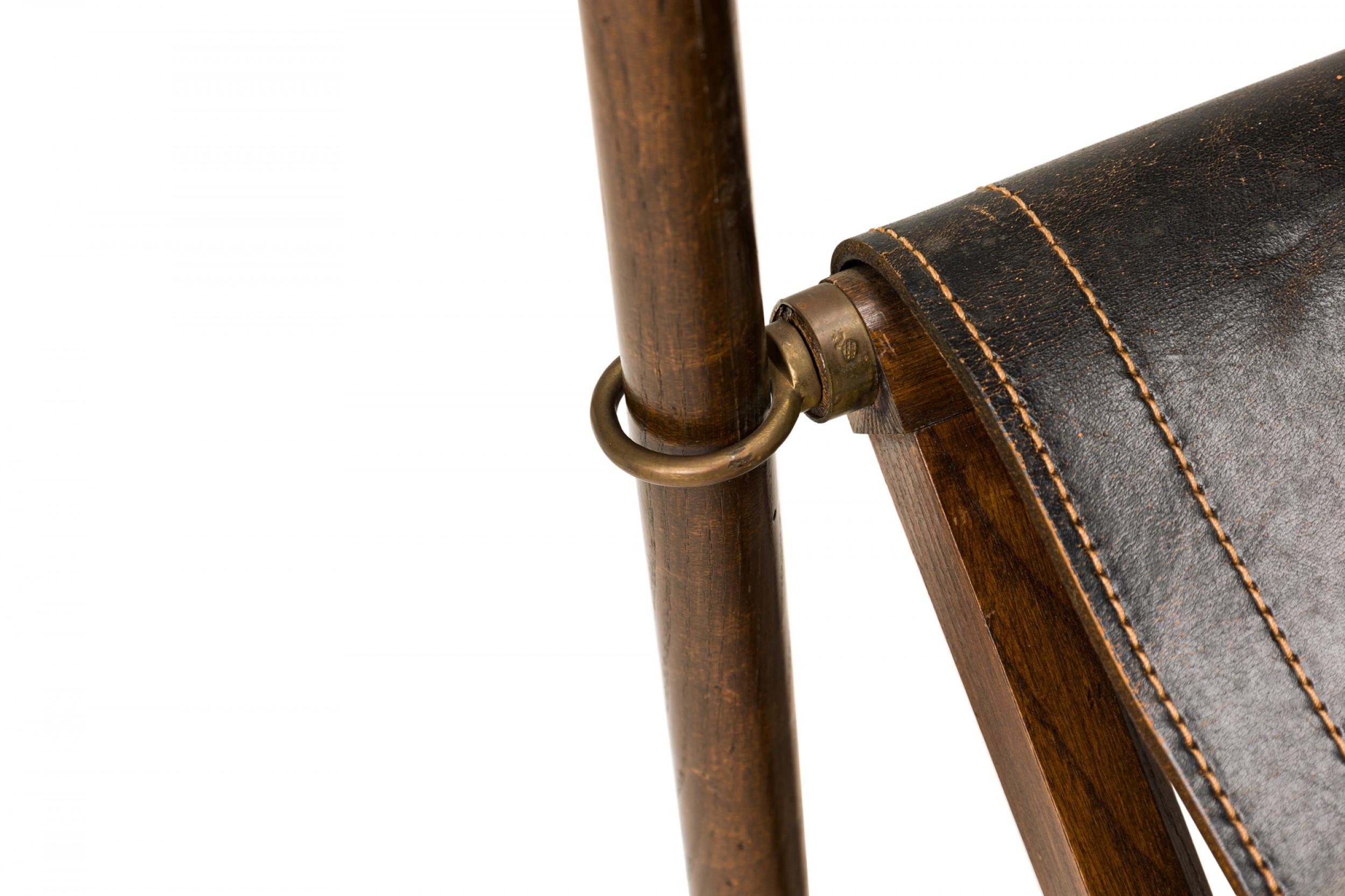 20th Century Sarreid Black Leather and Walnut Folding Campaign / Director's Chair