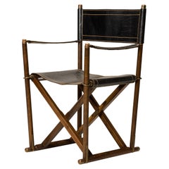  Sarreid Black Leather and Walnut Folding Campaign / Director's Chair