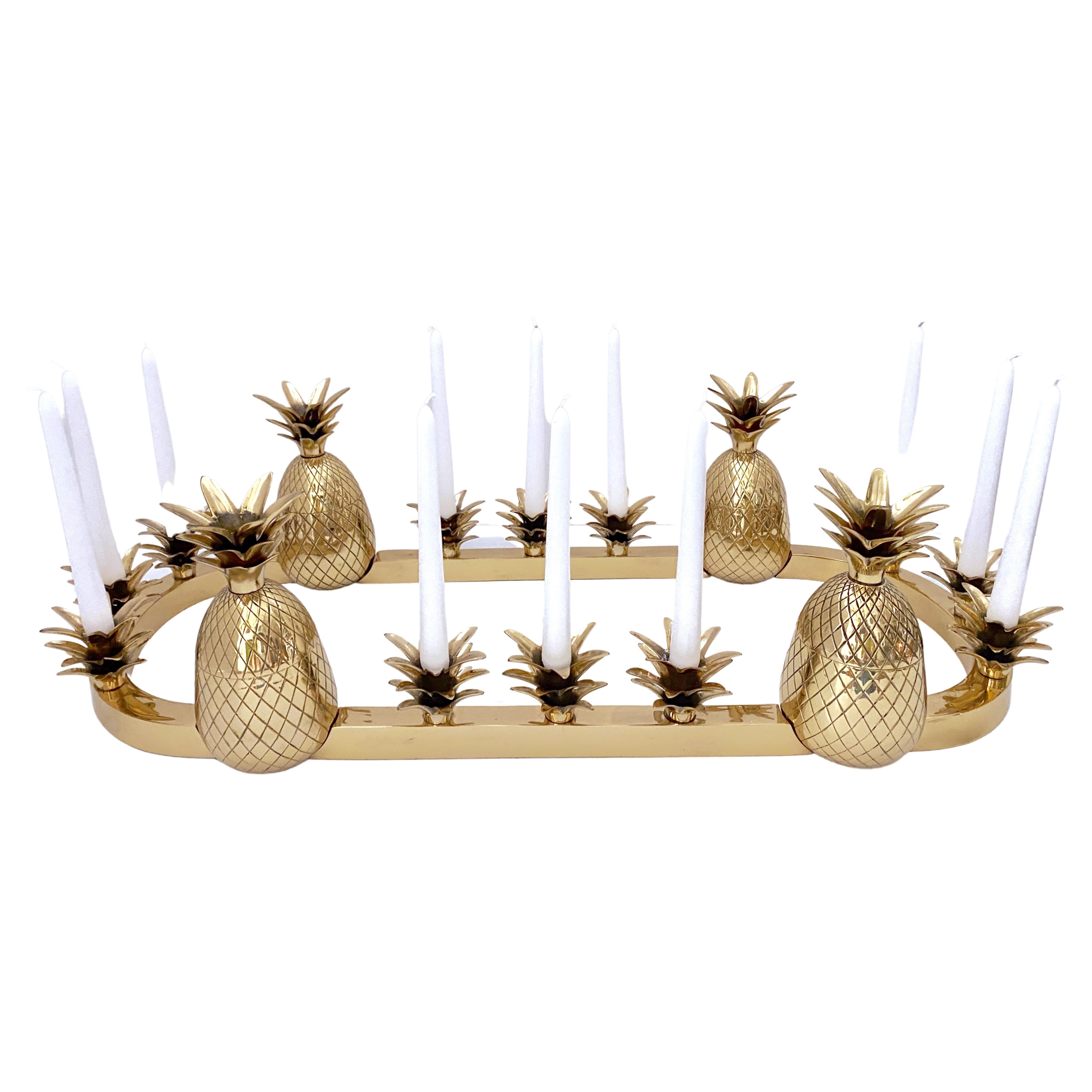Sarreid Brass 12-Light Pineapple Candelabra Centerpiece -'Surtout de Table' For Sale