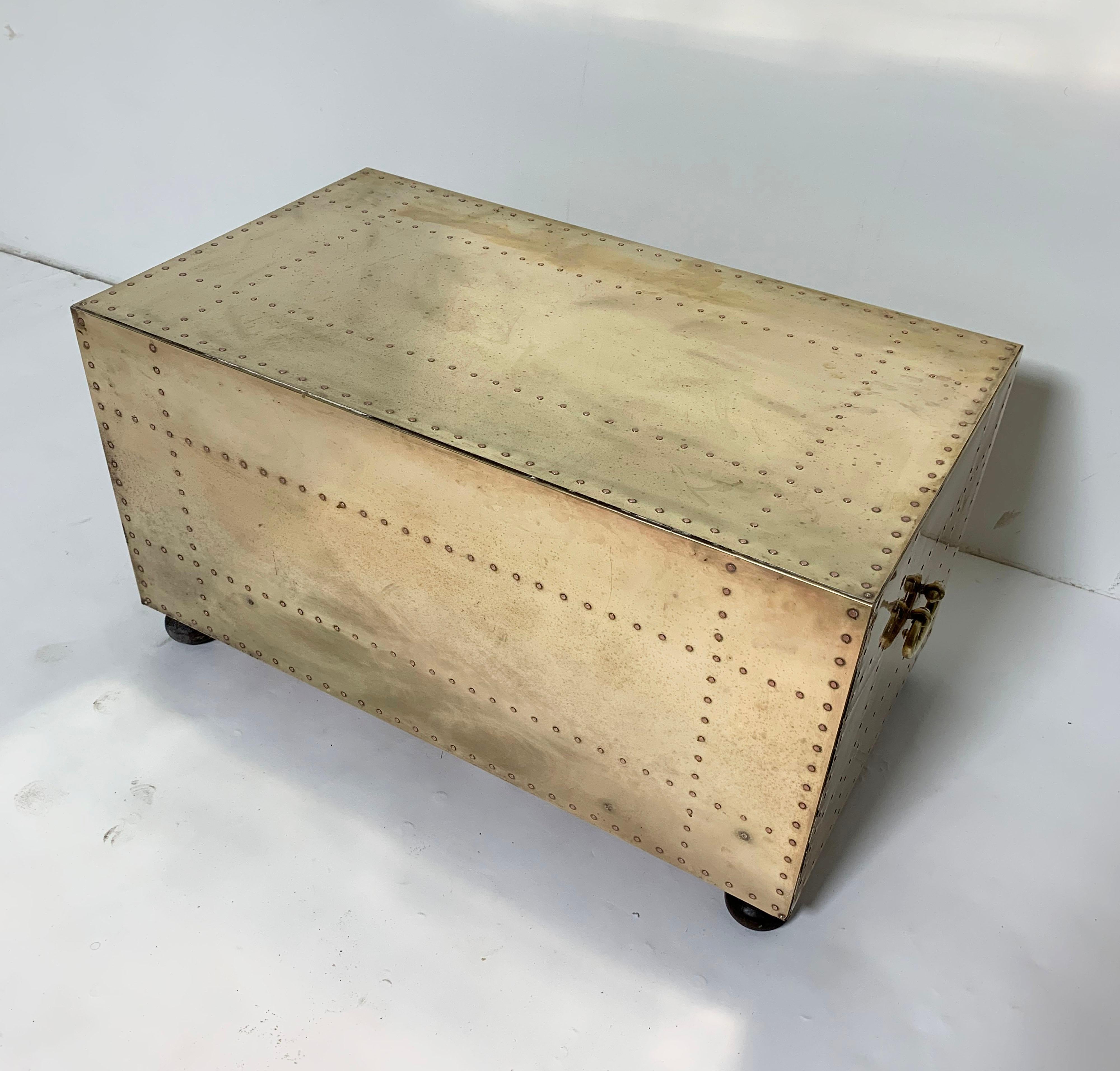 Sarreid Brass Clad Cocktail Table / Two-Drawer Chest, Circa 1970s 8