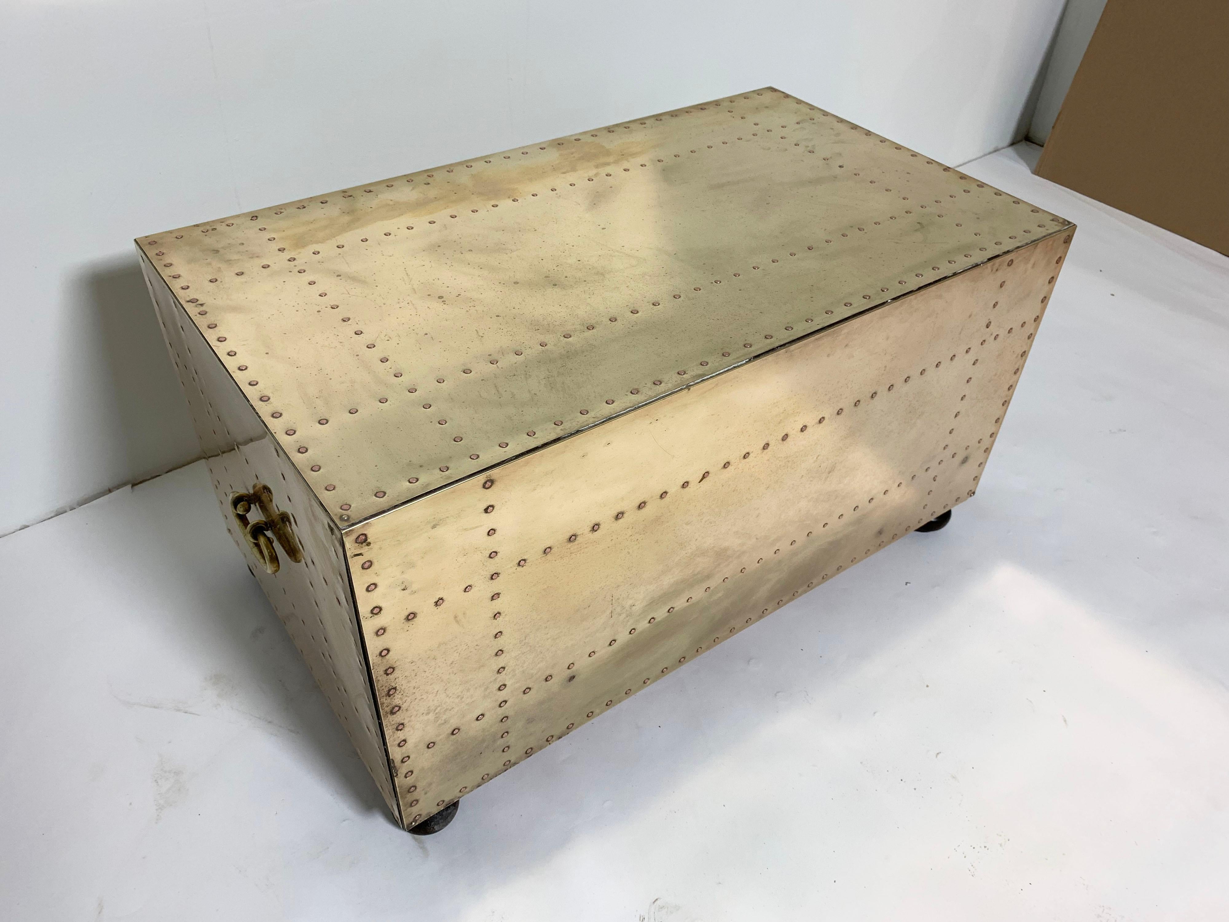 Sarreid Brass Clad Cocktail Table / Two-Drawer Chest, Circa 1970s 9