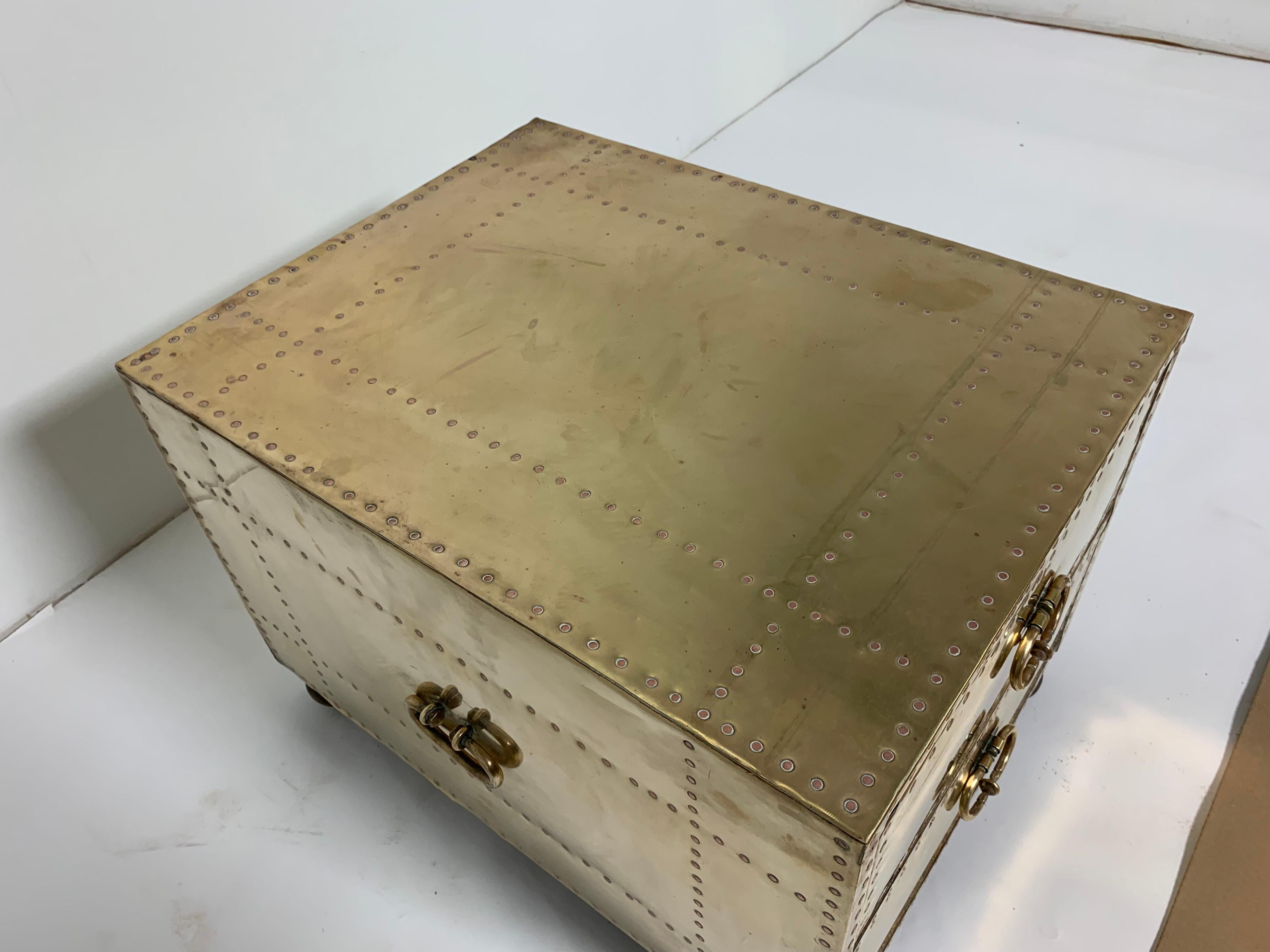 Mid-Century Modern Sarreid Brass Clad Cocktail Table/Two-Drawer Chest, circa 1970s