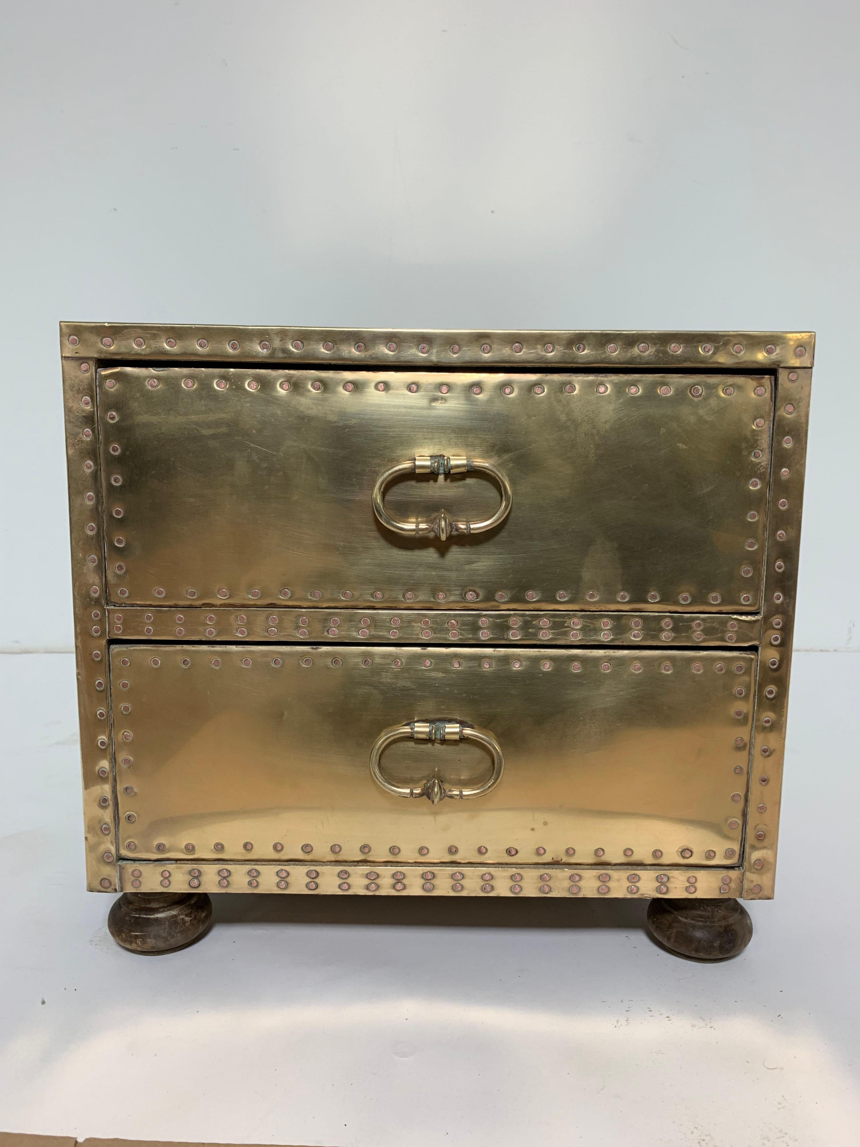 Sarreid Brass Clad Cocktail Table/Two-Drawer Chest, circa 1970s In Good Condition In Peabody, MA
