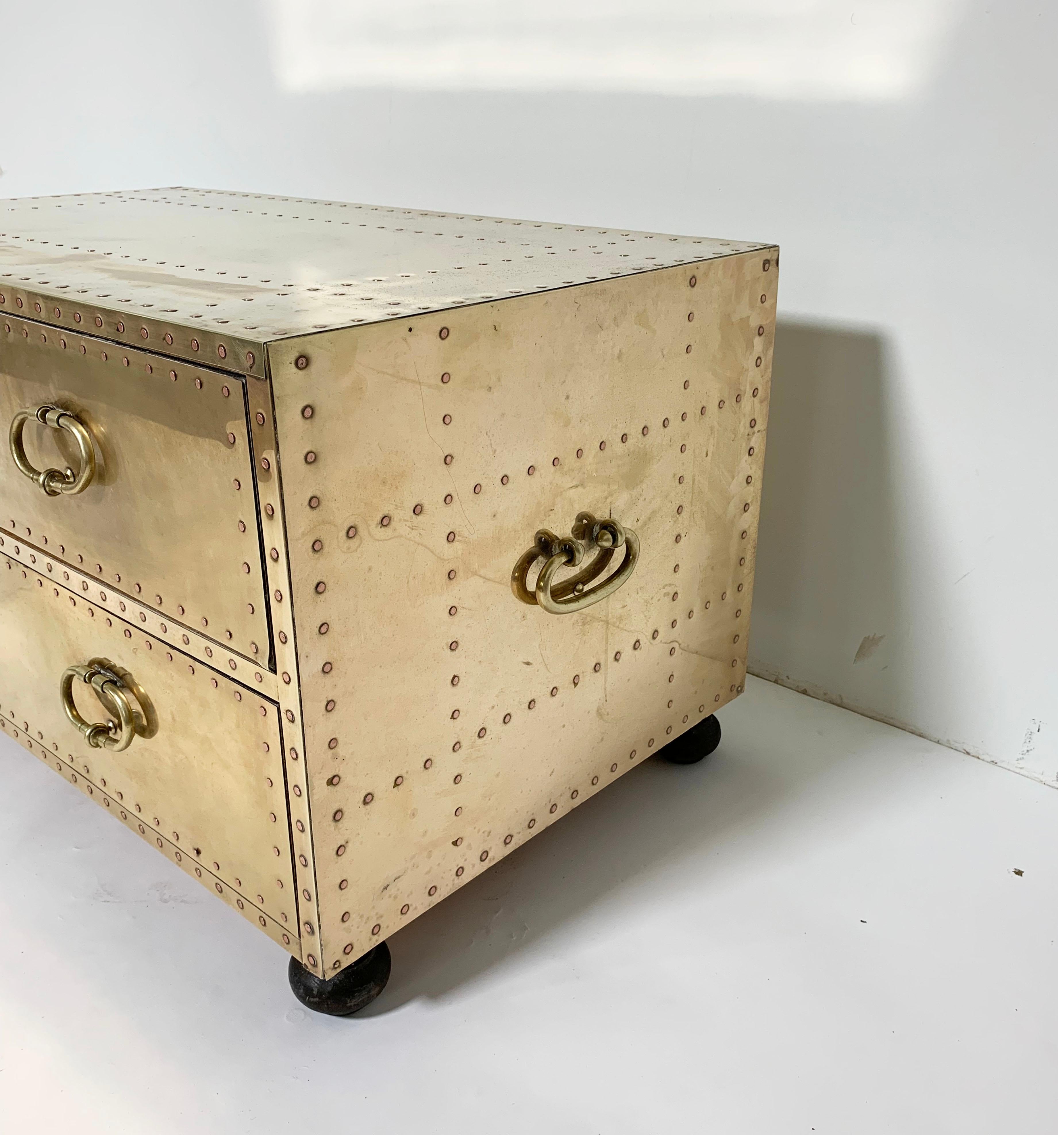 Spanish Sarreid Brass Clad Cocktail Table / Two-Drawer Chest, Circa 1970s