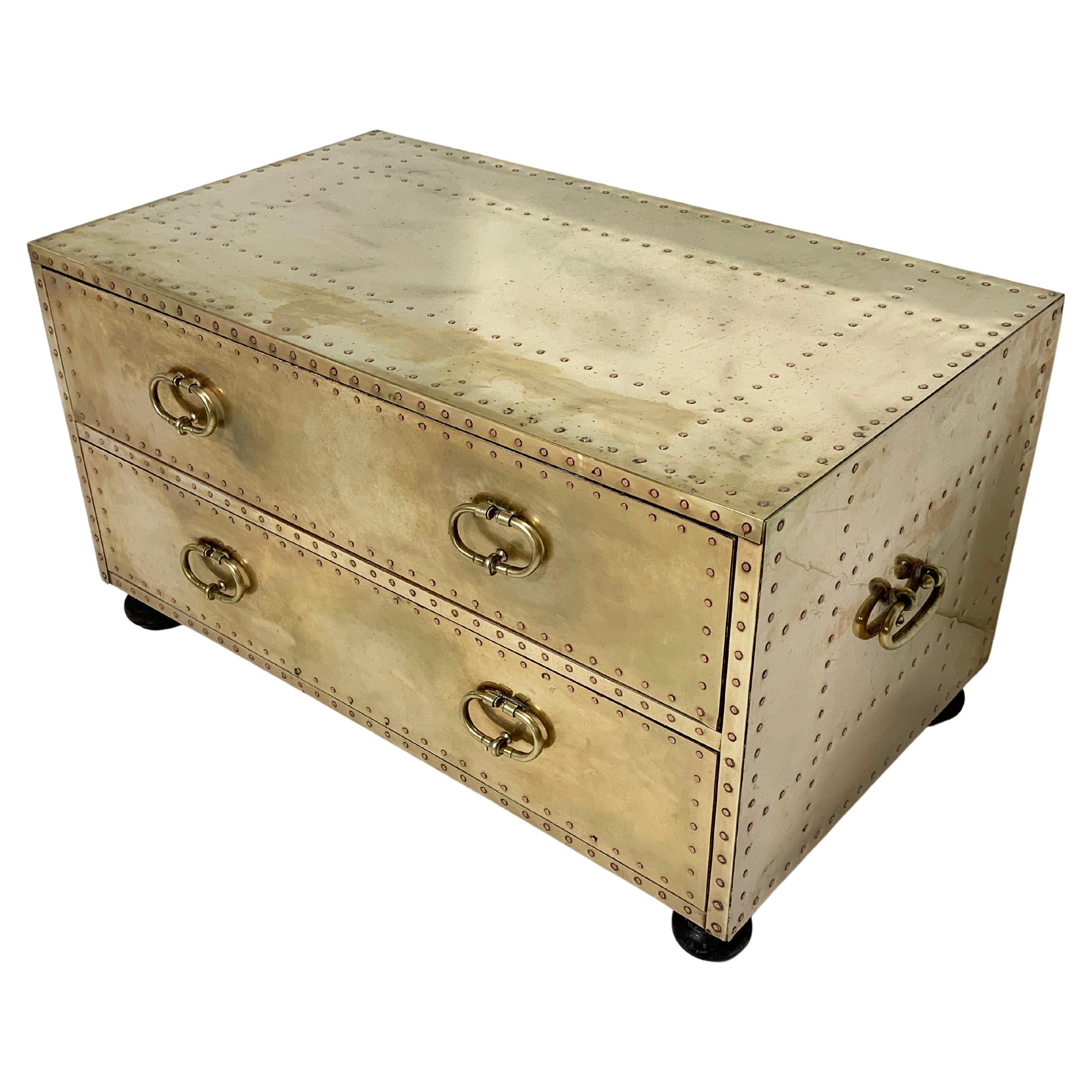 Sarreid Brass Clad Cocktail Table / Two-Drawer Chest, Circa 1970s