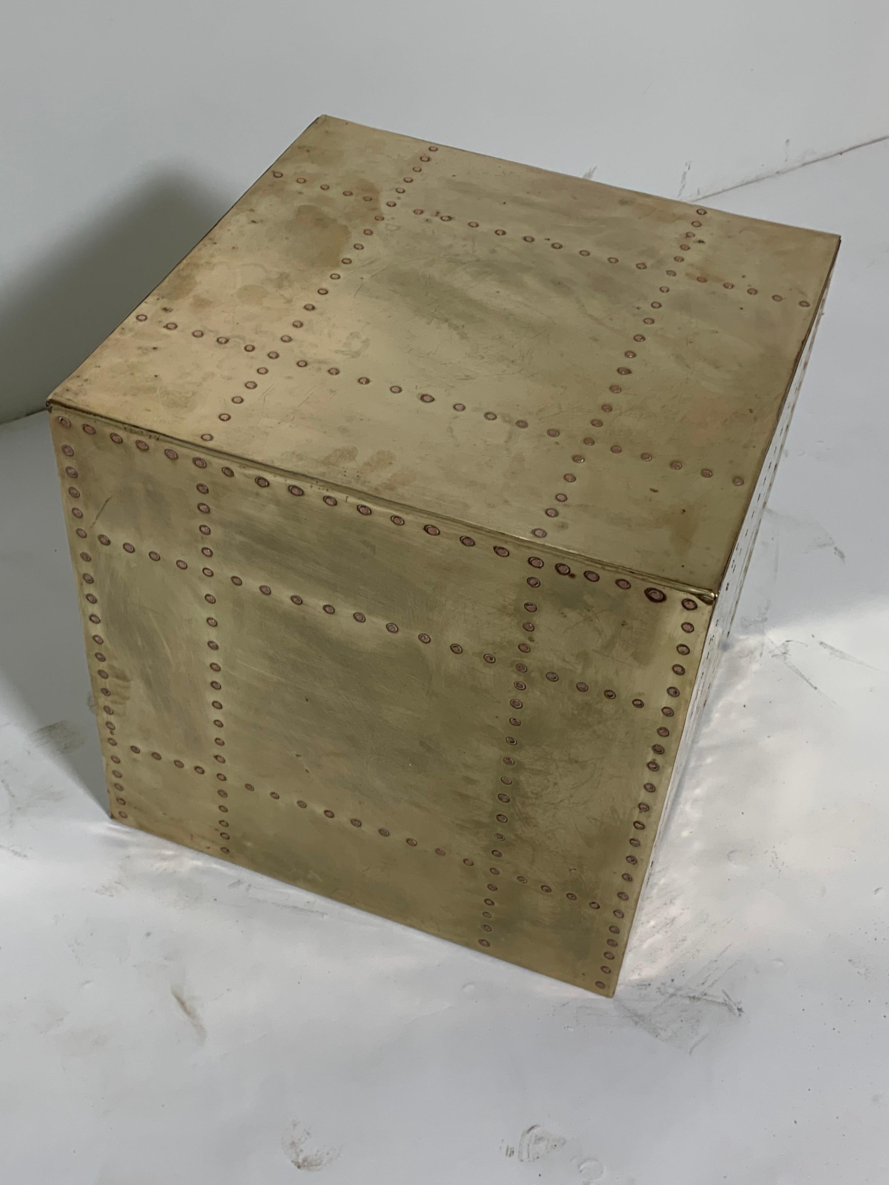 Sarreid Brass Clad Cube Side Table, circa 1970s 2