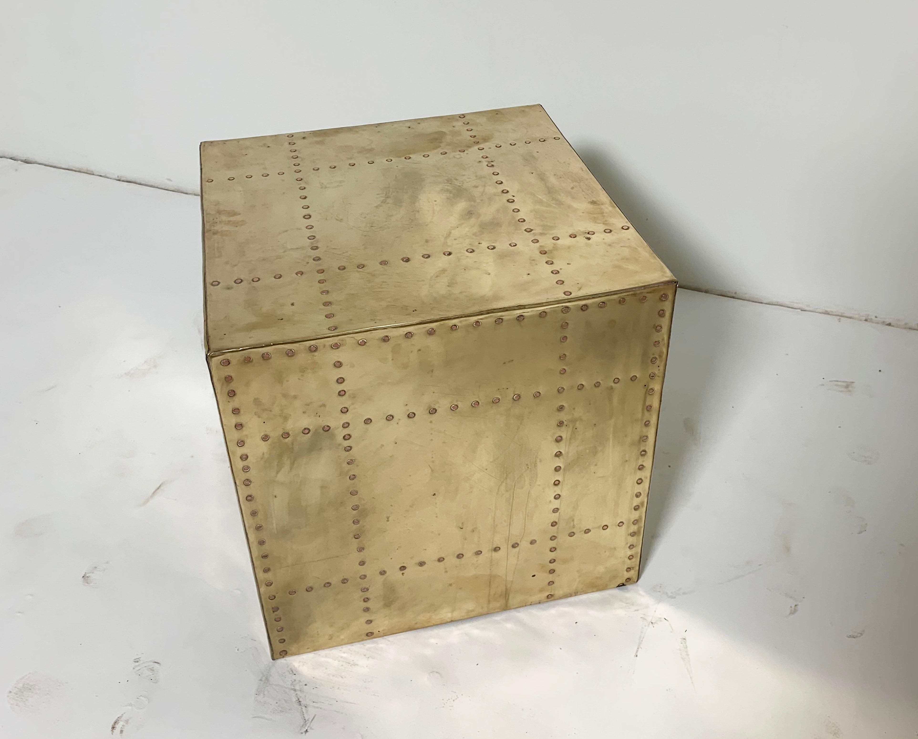 Sarreid Brass Clad Cube Side Table, circa 1970s 3