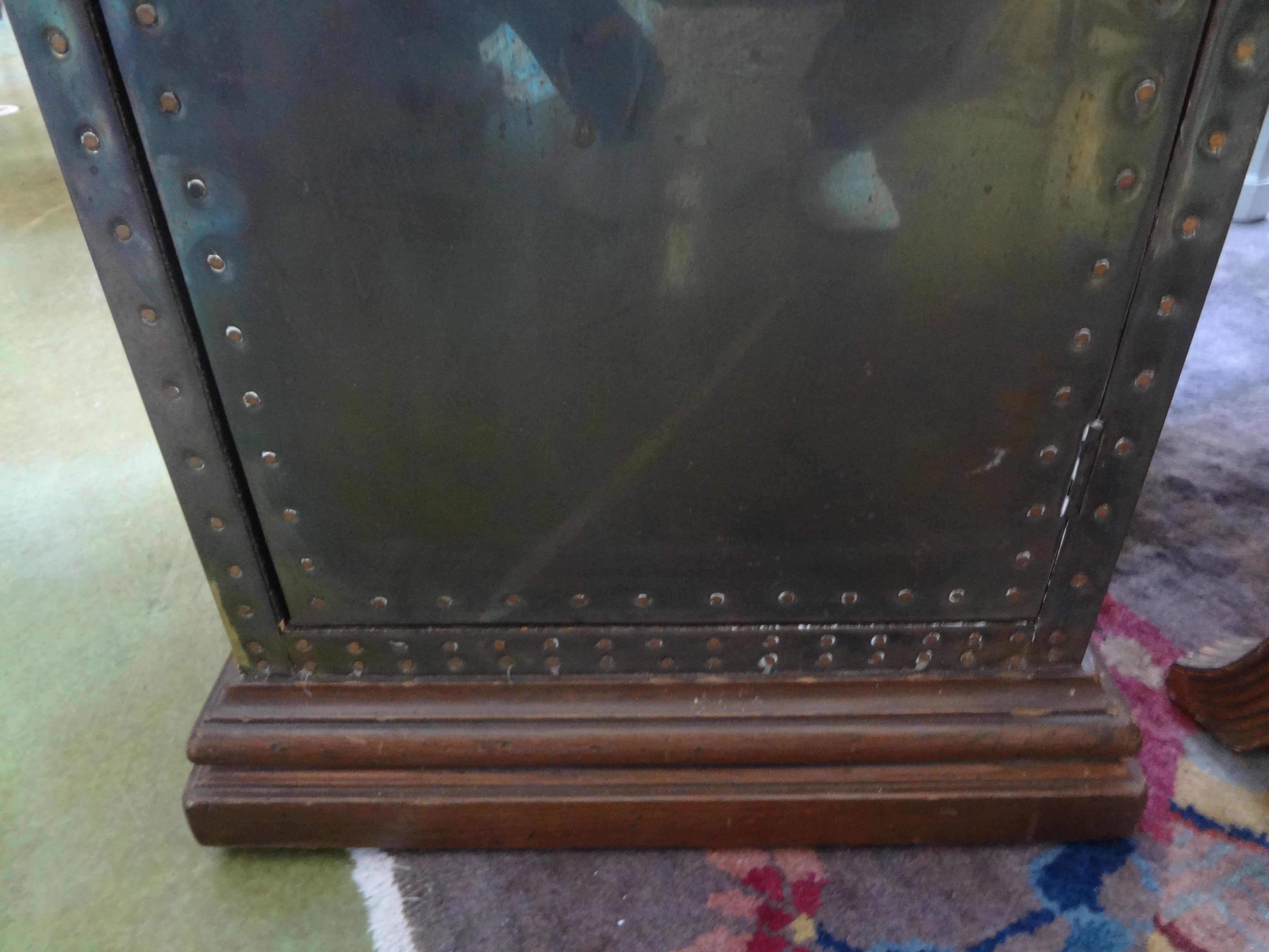 Sarreid Brass-Clad Pedestal Cabinet with Nailhead Detail For Sale 6