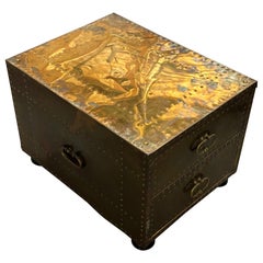 Sarreid Brass Clad Side Table 2 Drawer Chest