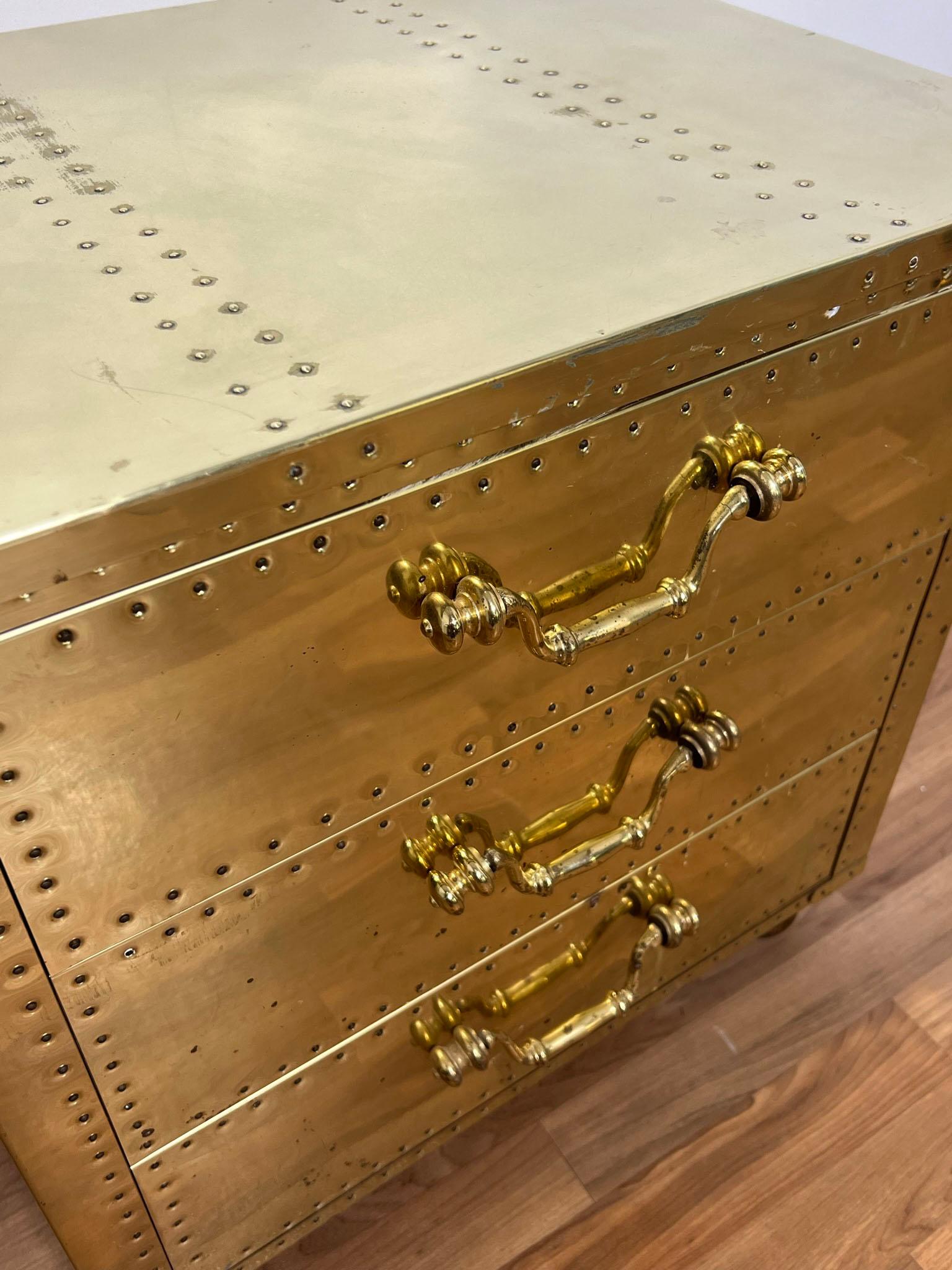 Sarreid Brass Clad Three-Drawer Chest, circa 1970s 4