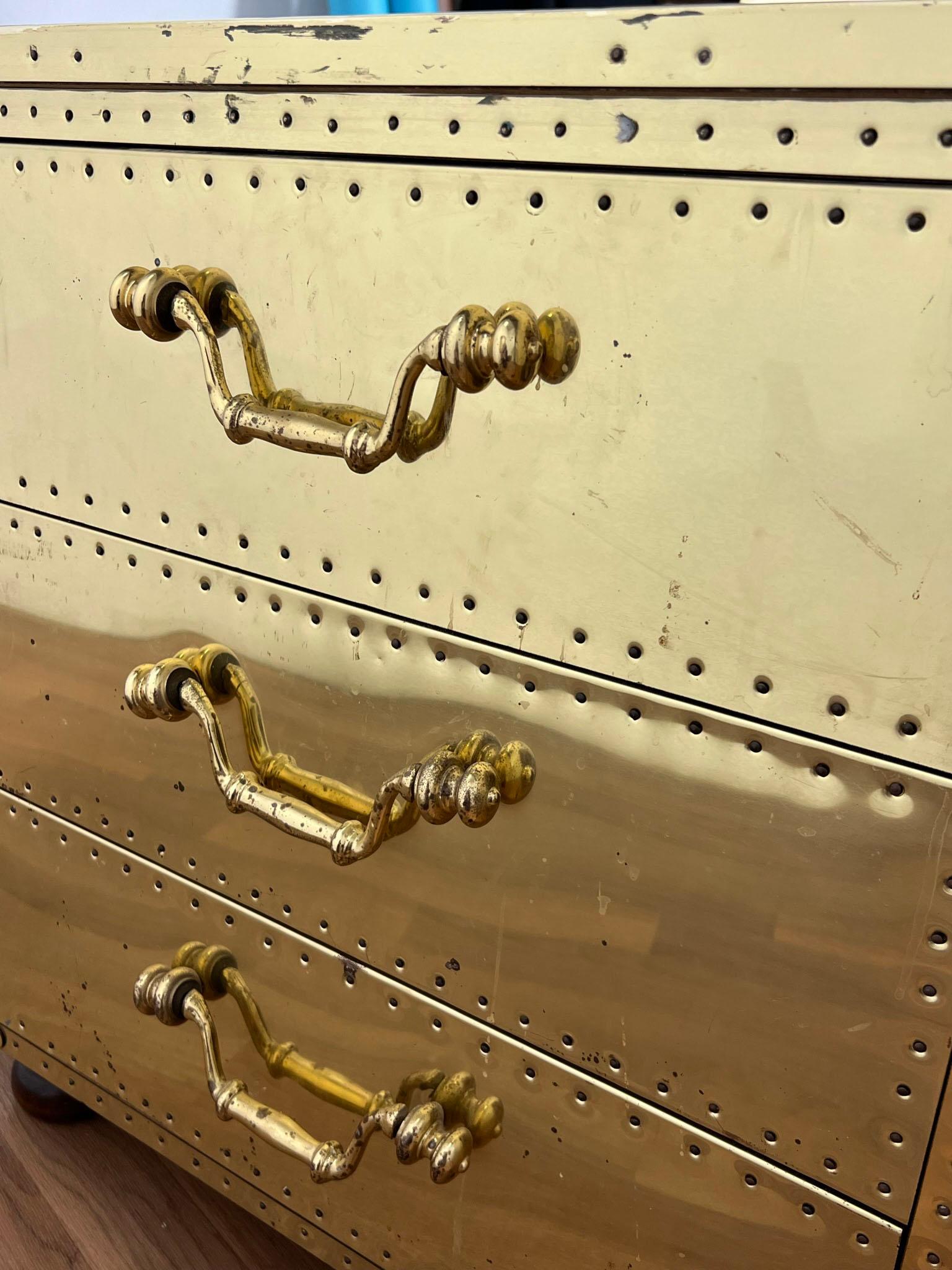 Sarreid Brass Clad Three-Drawer Chest, circa 1970s 5