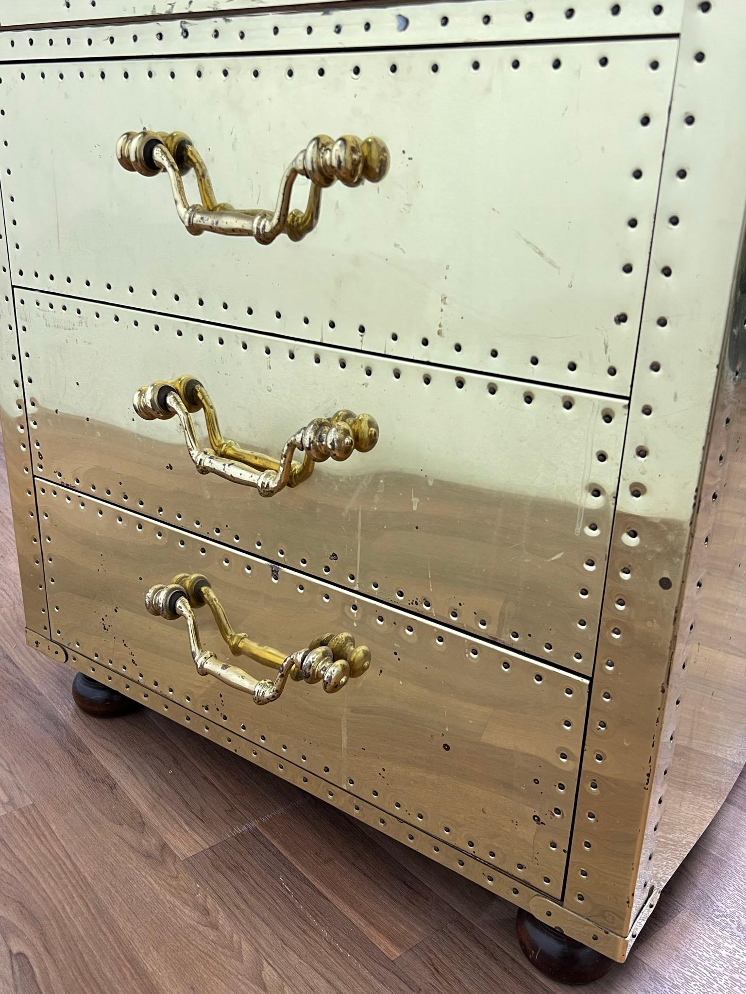 Sarreid Brass Clad Three-Drawer Chest, circa 1970s 7
