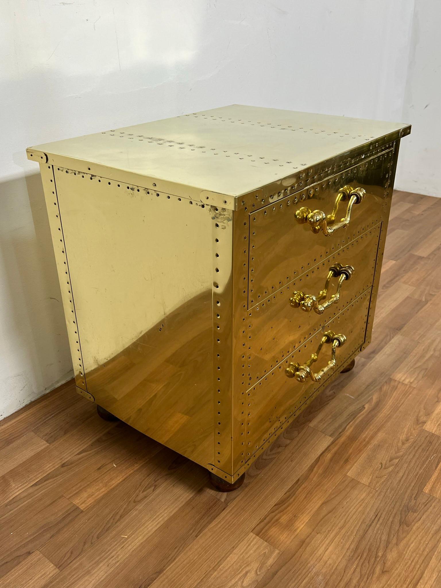 Spanish Sarreid Brass Clad Three-Drawer Chest, circa 1970s