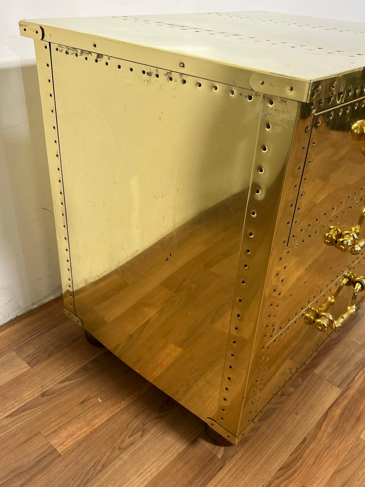 Sarreid Brass Clad Three-Drawer Chest, circa 1970s In Good Condition In Peabody, MA