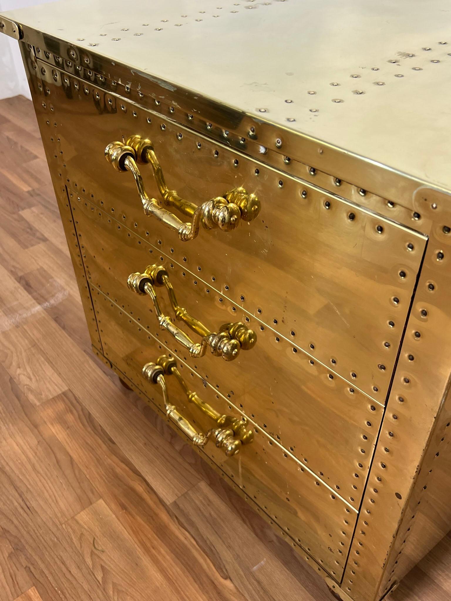 Sarreid Brass Clad Three-Drawer Chest, circa 1970s 2